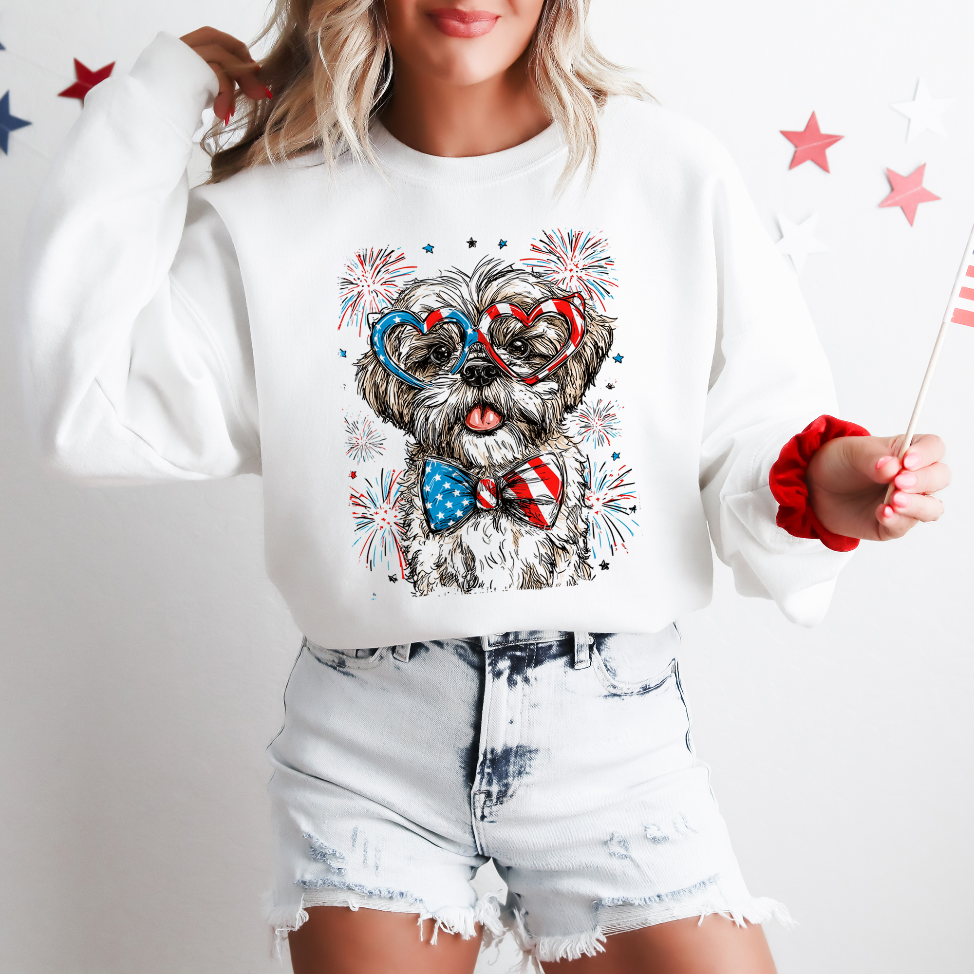Shih Tzu Patriotic Dog USA America Pet Lover 4th Of July Independence Day Celebration Sweatshirt