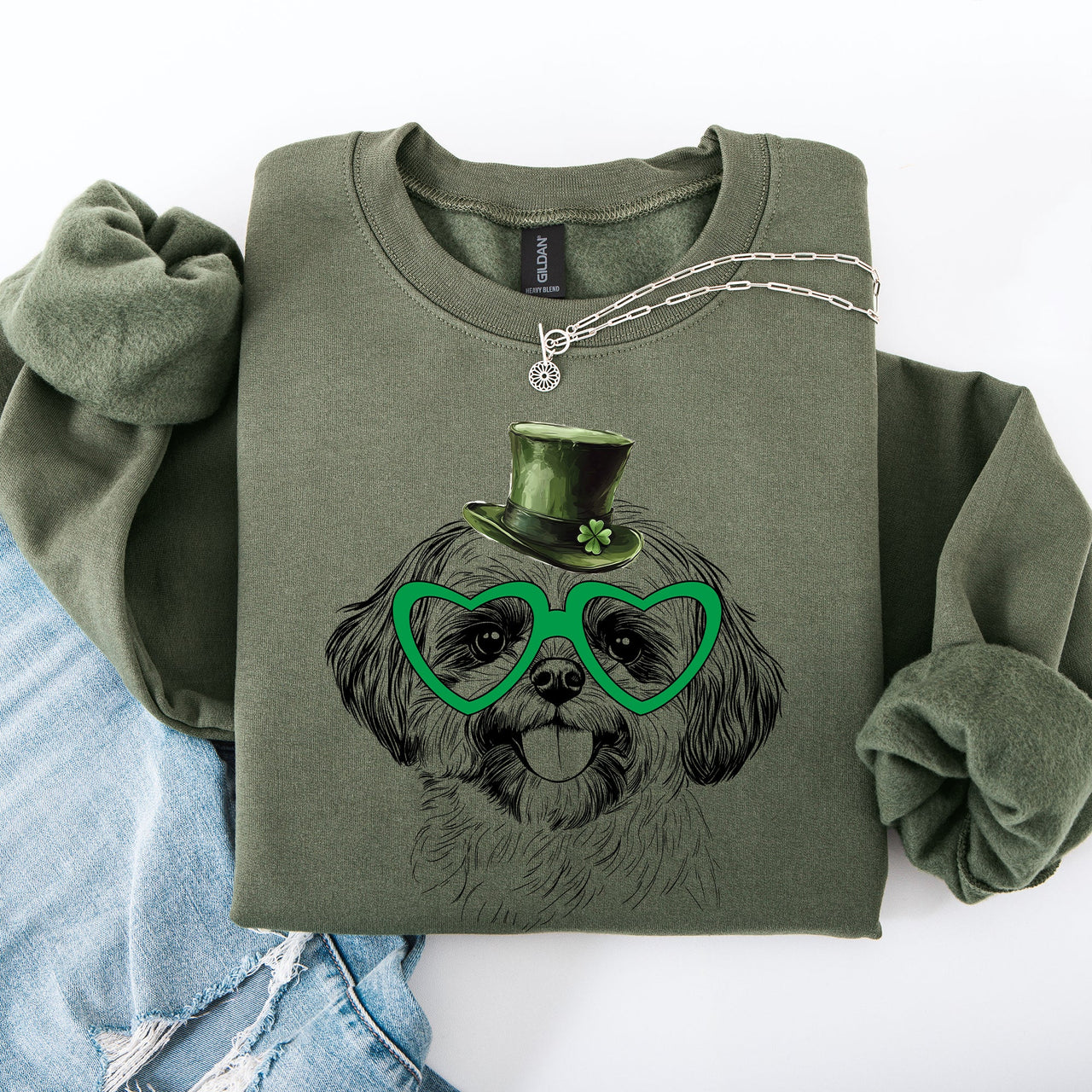 Shih Tzu Adorable Dog St Patrick's Day Lucky Irish Celtic Clover Design Sweatshirt