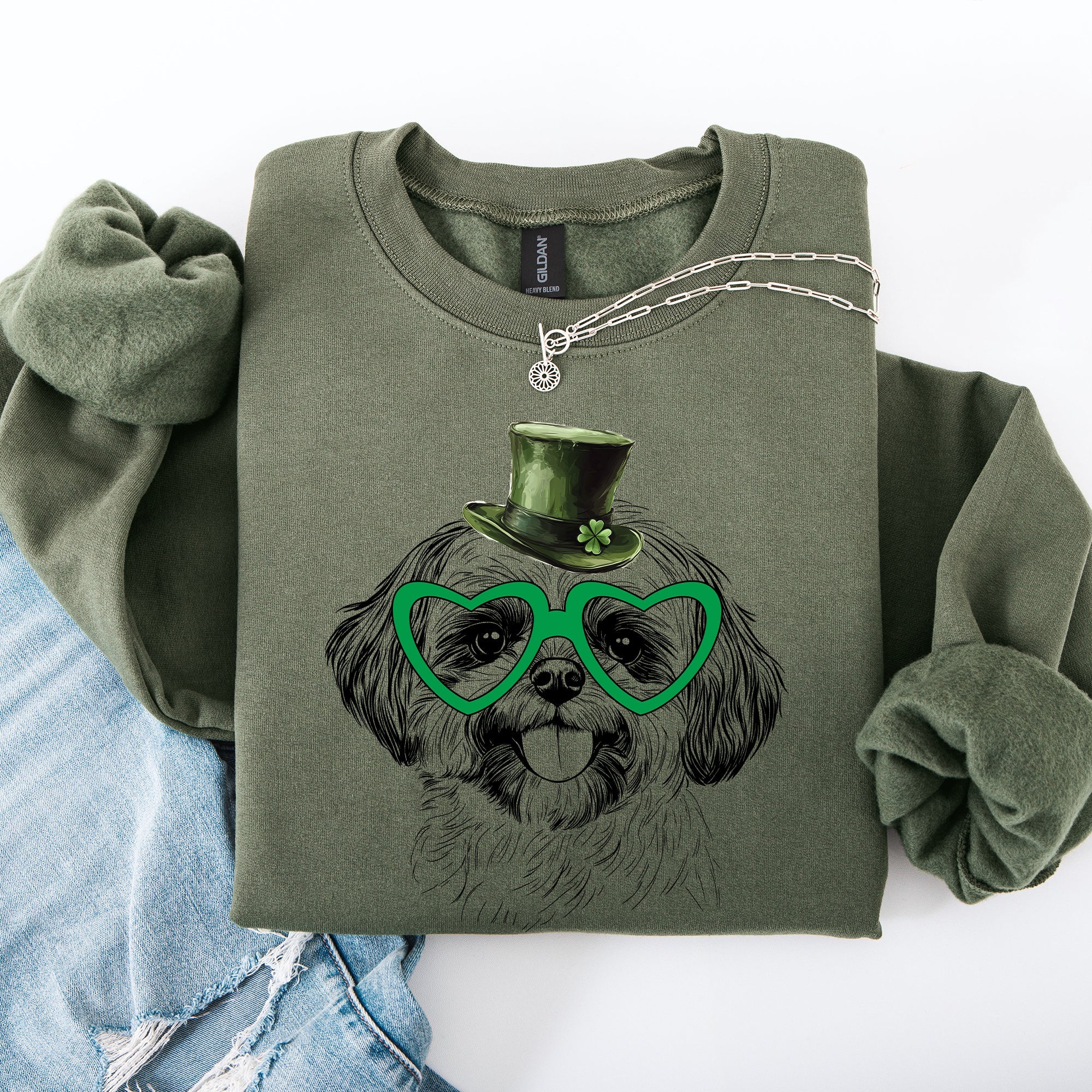 Shih Tzu Adorable Dog St Patrick's Day Lucky Irish Celtic Clover Design Sweatshirt