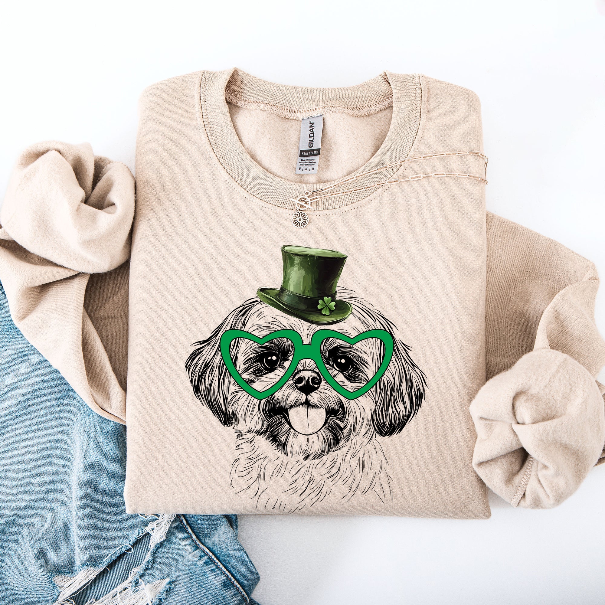 Shih Tzu Adorable Dog St Patrick's Day Lucky Irish Celtic Clover Design Sweatshirt