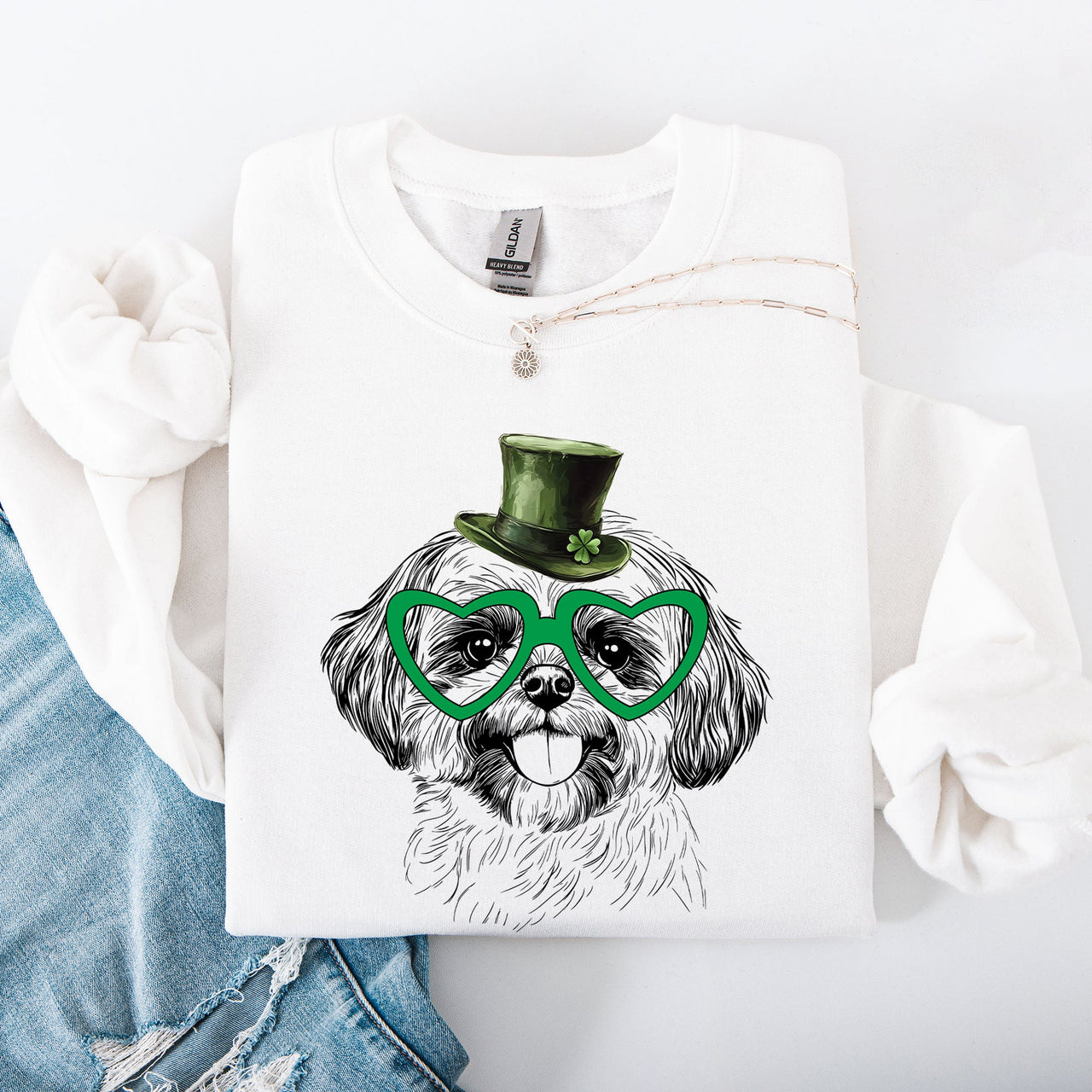 Shih Tzu Adorable Dog St Patrick's Day Lucky Irish Celtic Clover Design Sweatshirt
