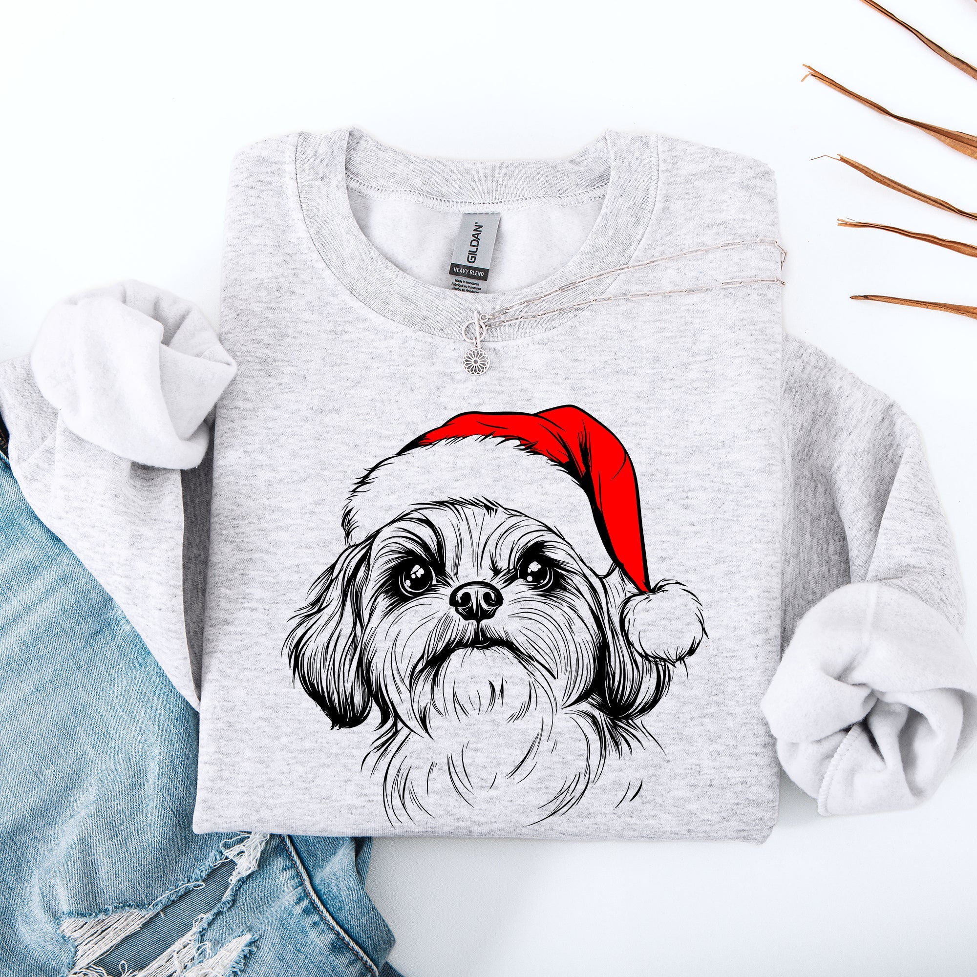 Shih Tzu Santa Christmas Dog Lover Festive Portrait With Cozy Holiday Vibes Graphic Sweatshirt