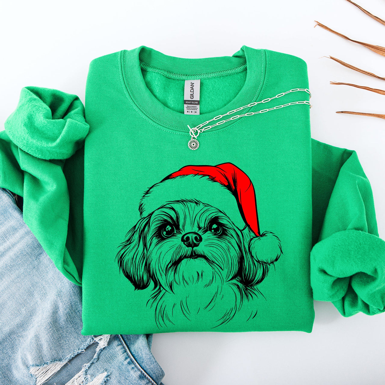 Shih Tzu Santa Christmas Dog Lover Festive Portrait With Cozy Holiday Vibes Graphic Sweatshirt