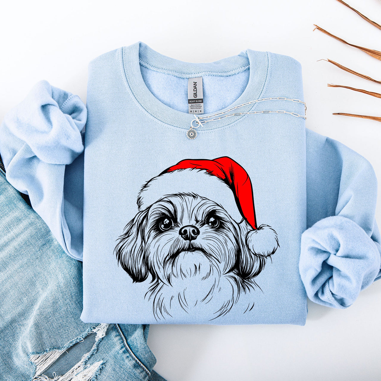 Shih Tzu Santa Christmas Dog Lover Festive Portrait With Cozy Holiday Vibes Graphic Sweatshirt