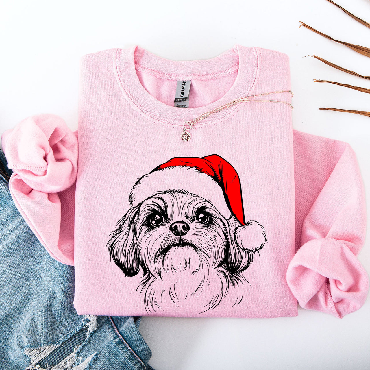 Shih Tzu Santa Christmas Dog Lover Festive Portrait With Cozy Holiday Vibes Graphic Sweatshirt