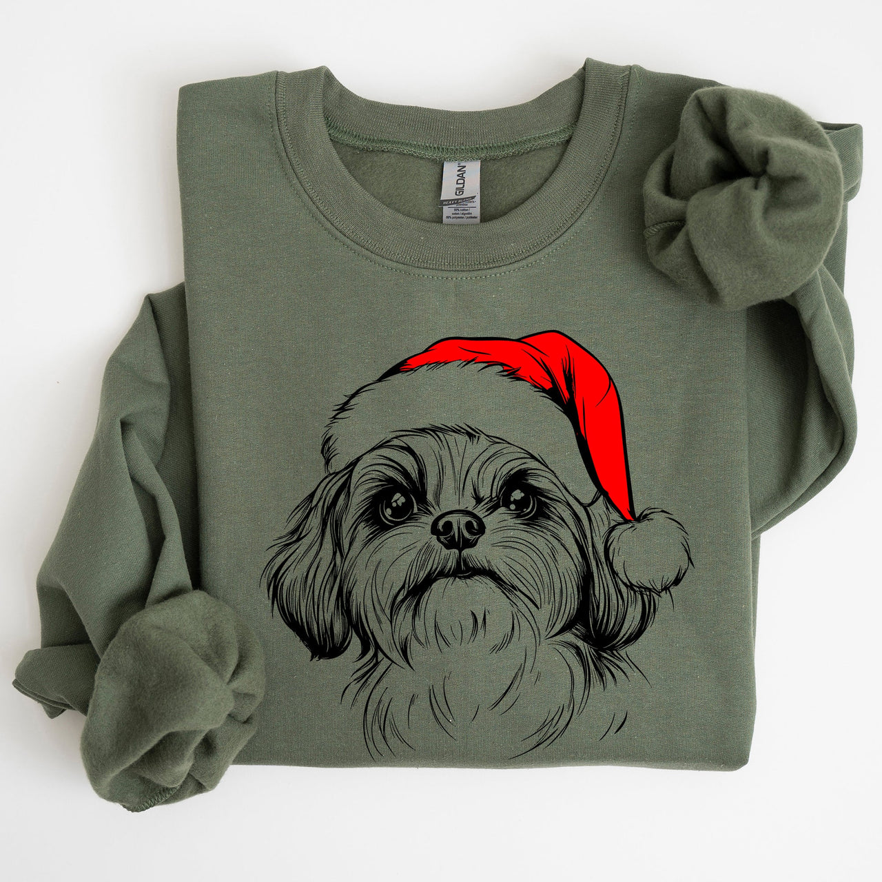 Shih Tzu Santa Christmas Dog Lover Festive Portrait With Cozy Holiday Vibes Graphic Sweatshirt