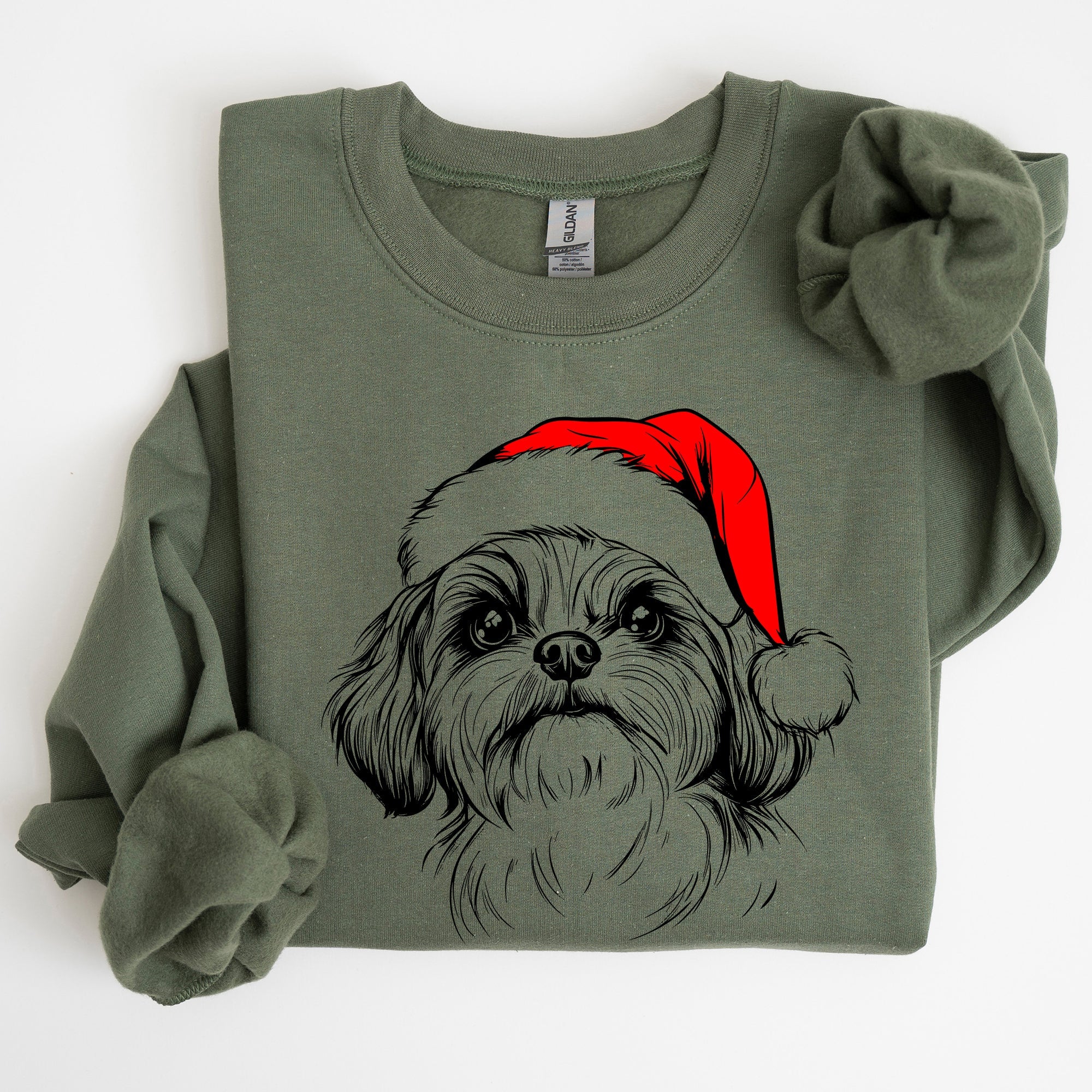 Shih Tzu Santa Christmas Dog Lover Festive Portrait With Cozy Holiday Vibes Graphic Sweatshirt