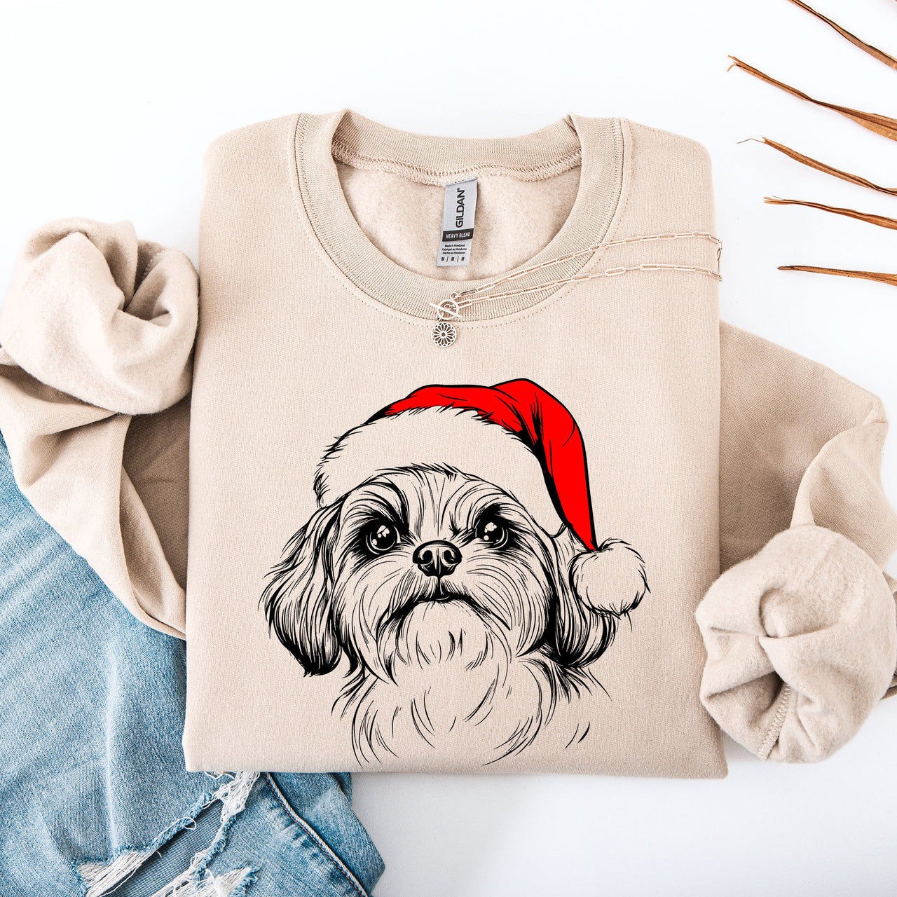 Shih Tzu Santa Christmas Dog Lover Festive Portrait With Cozy Holiday Vibes Graphic Sweatshirt