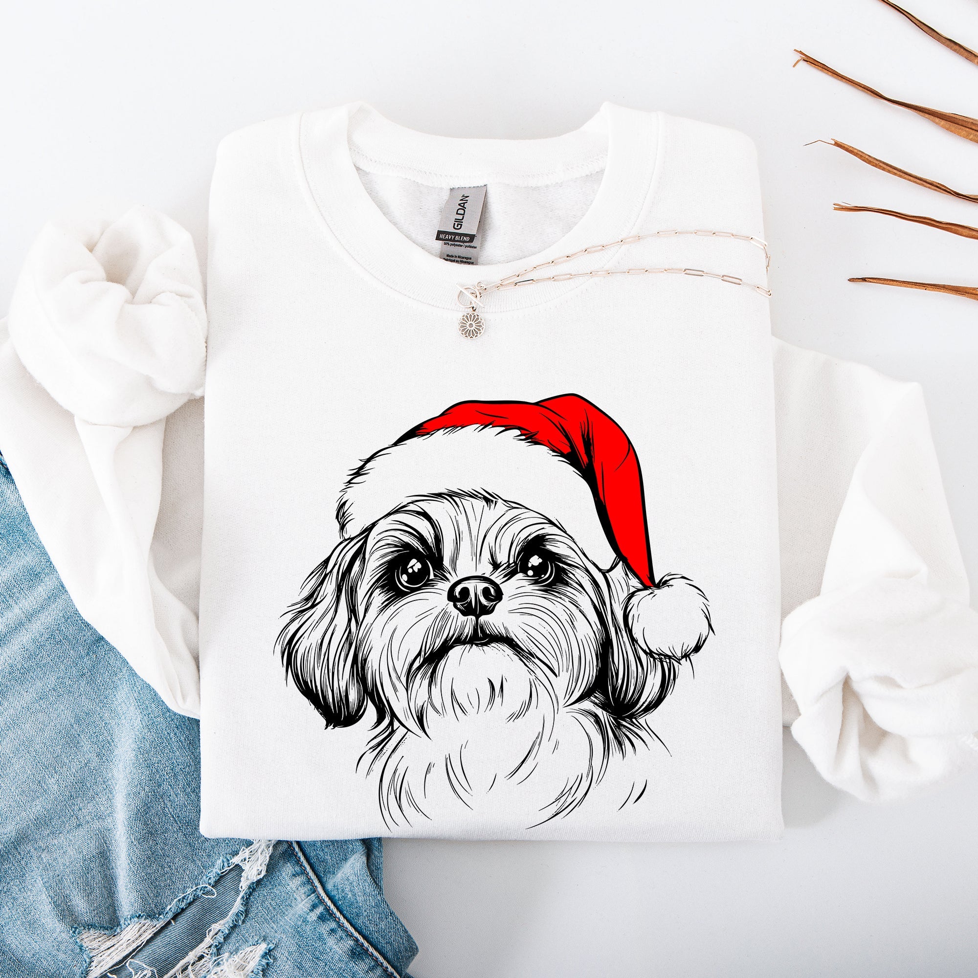 Shih Tzu Santa Christmas Dog Lover Festive Portrait With Cozy Holiday Vibes Graphic Sweatshirt
