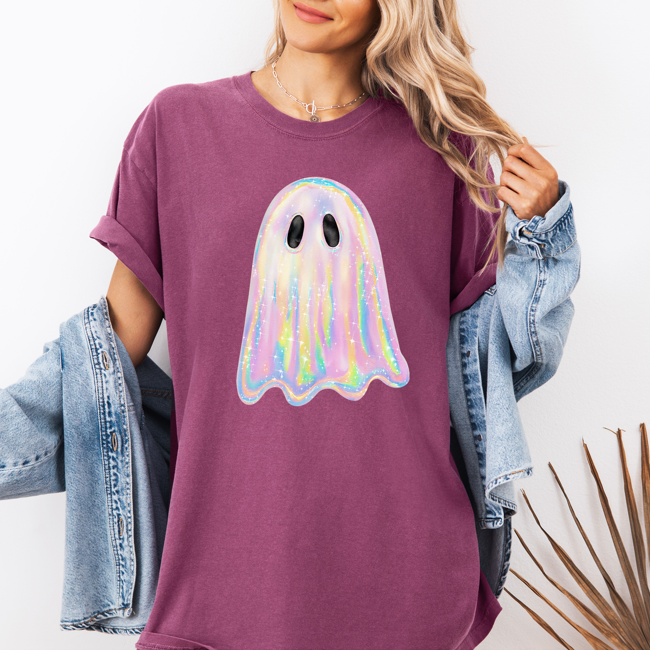 Shimmering Ghost Iridescent Boo Cute Ghost Faux Glitter Spooky Season Halloween Comfort Colors Tee