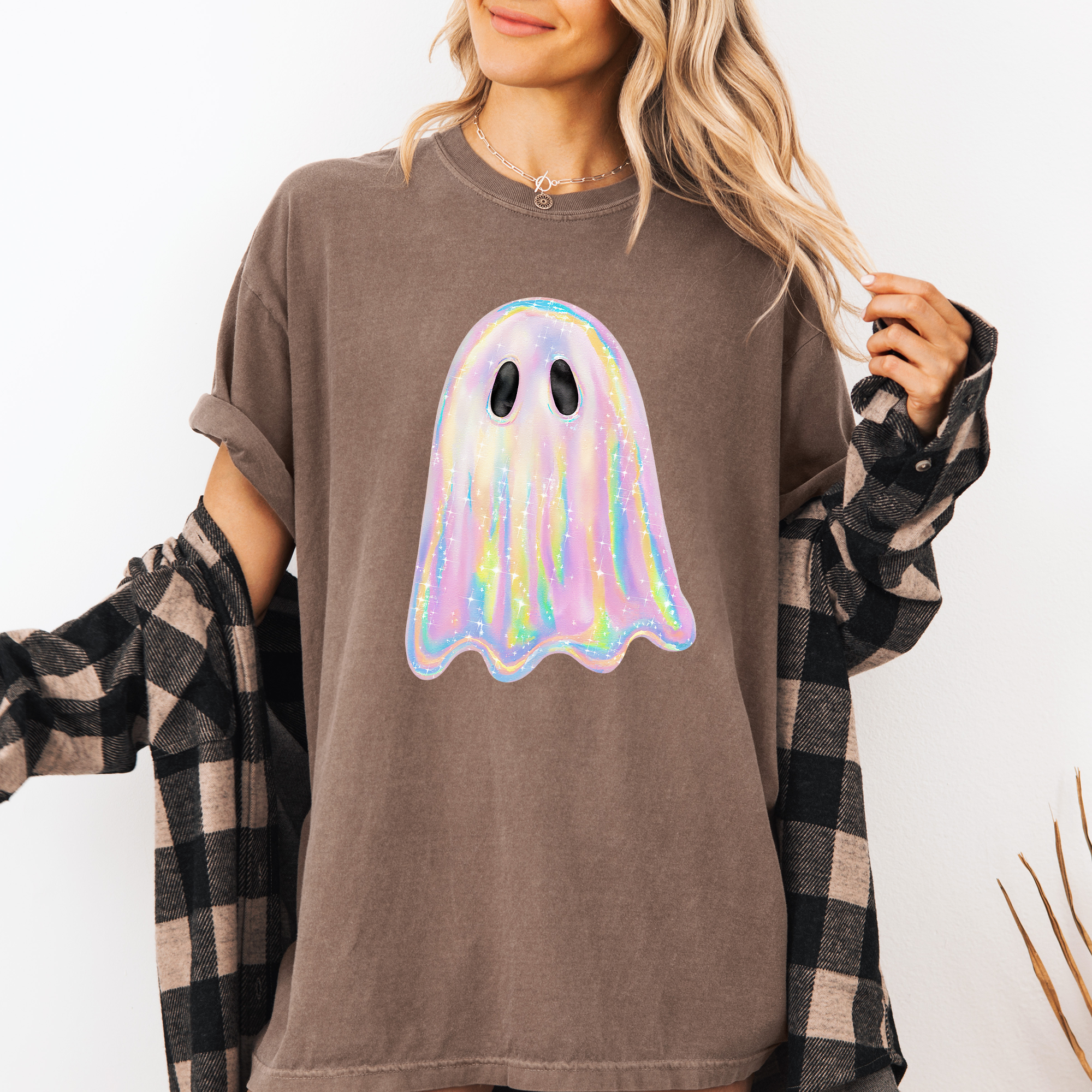 Shimmering Ghost Iridescent Boo Cute Ghost Faux Glitter Spooky Season Halloween Comfort Colors Tee