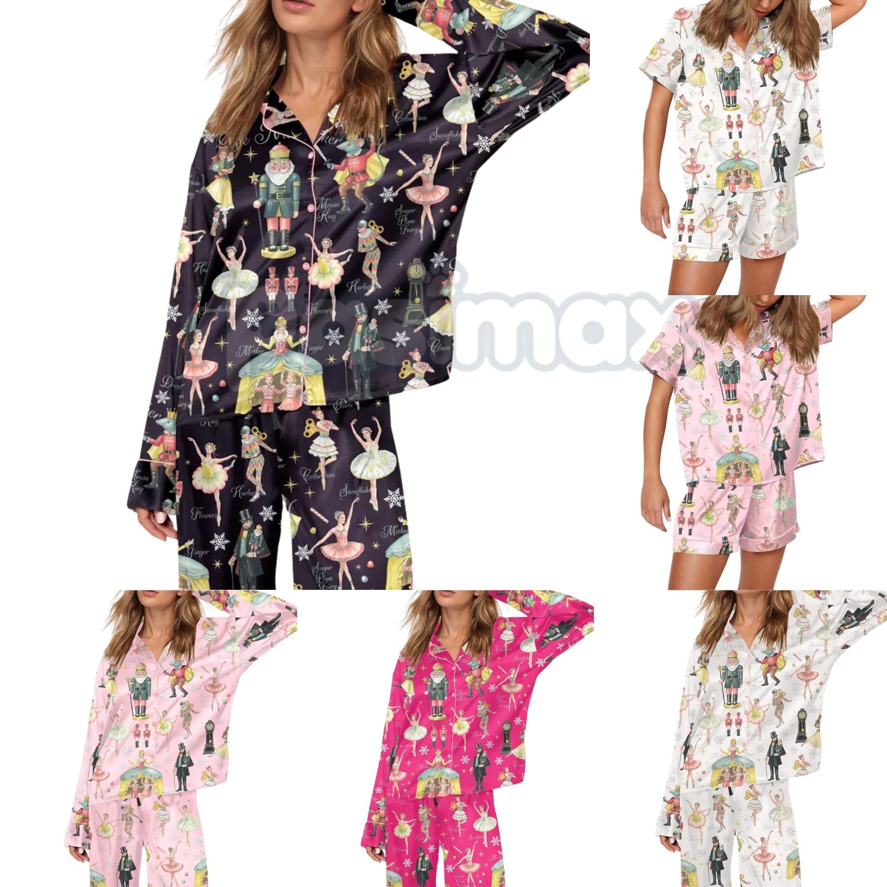Silky Nutcracker Christmas Pajama Set for Women - Elegant Ballet Print Loungewear & Holiday Sleepwear