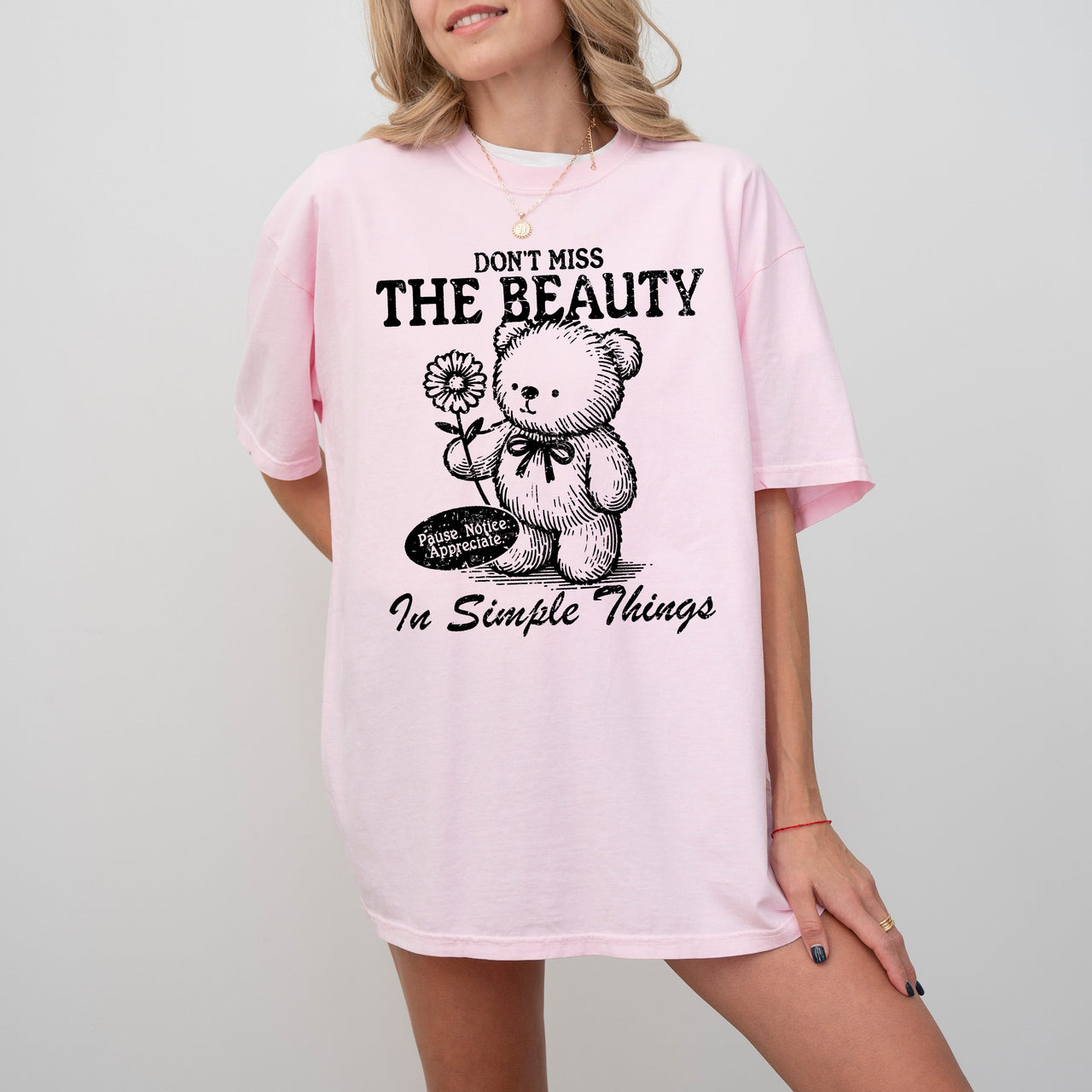 Simple Things Beautiful Teddy Bear Mental Health Meme Aesthetic Comfort Colors Tee