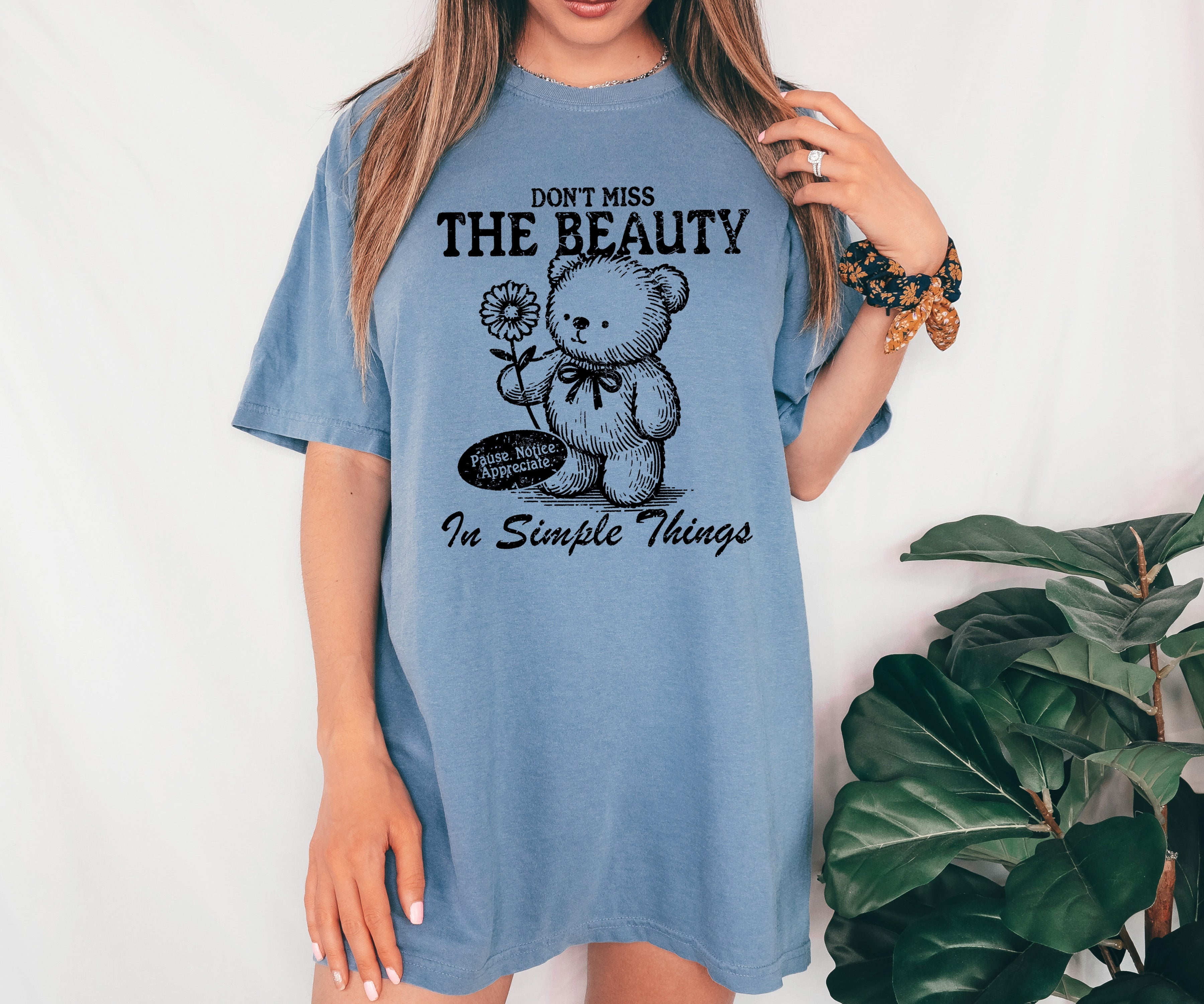 Simple Things Beautiful Teddy Bear Mental Health Meme Aesthetic Comfort Colors Tee