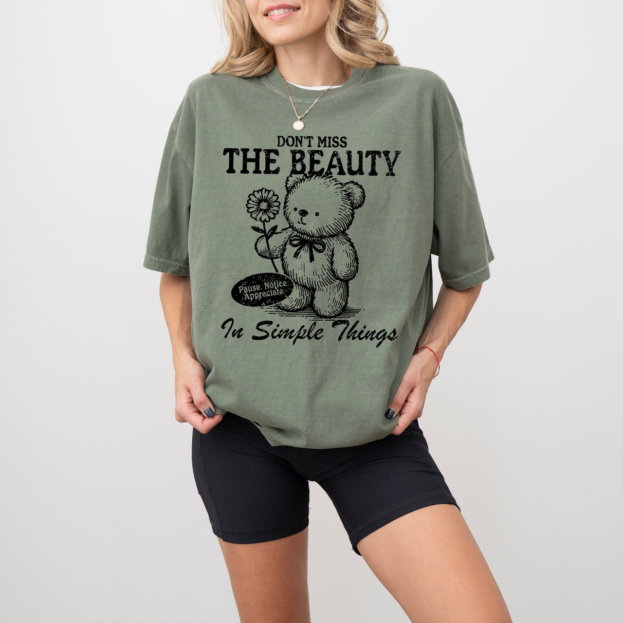 Simple Things Beautiful Teddy Bear Mental Health Meme Aesthetic Comfort Colors Tee
