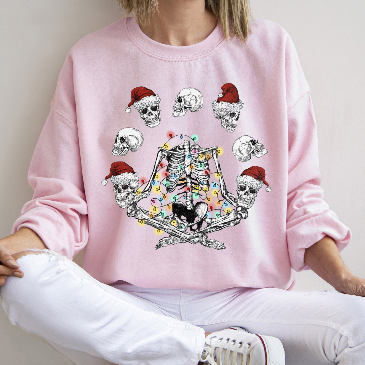 Skeleton Christmas Juggling Yoga Illustration Holiday Skeleton Silhouette Sweatshirt