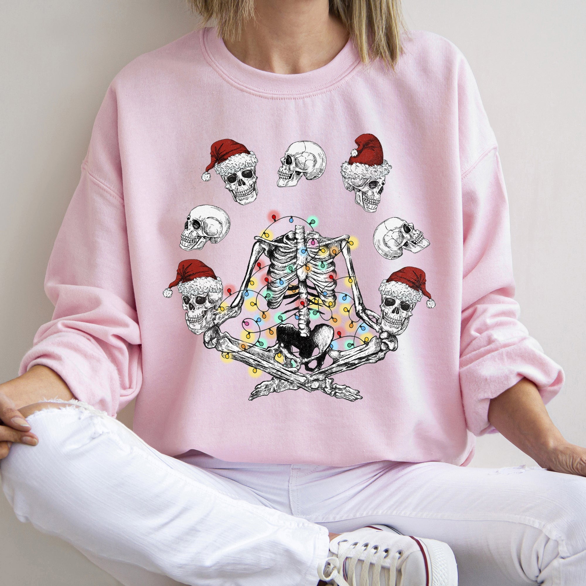 Skeleton Christmas Juggling Yoga Illustration Holiday Skeleton Silhouette Sweatshirt