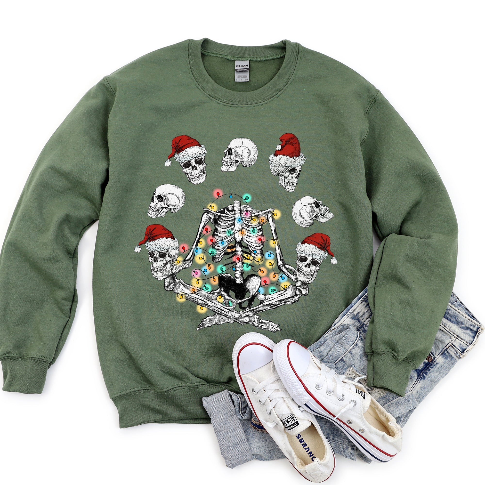 Skeleton Christmas Juggling Yoga Illustration Holiday Skeleton Silhouette Sweatshirt