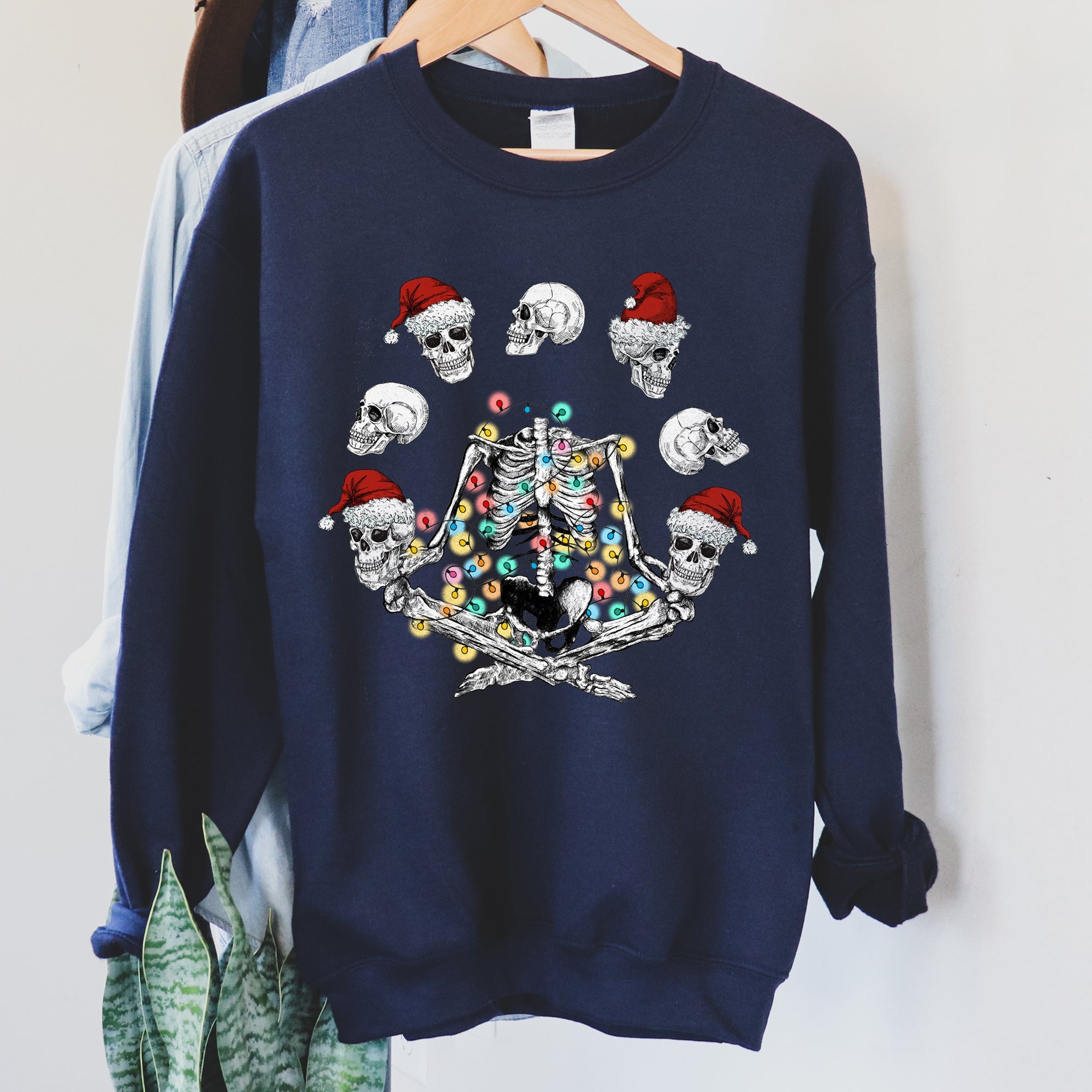 Skeleton Christmas Juggling Yoga Illustration Holiday Skeleton Silhouette Sweatshirt