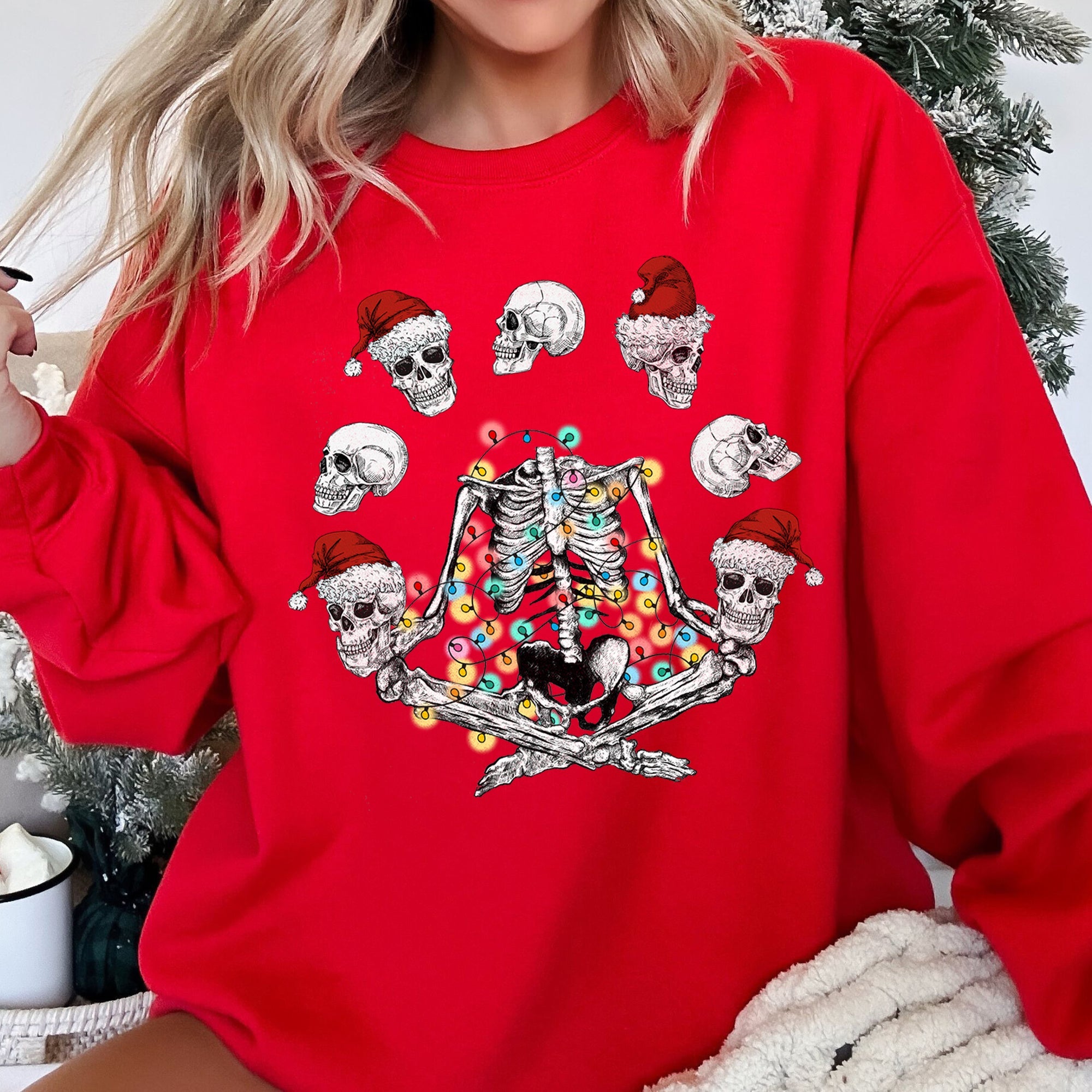 Skeleton Christmas Juggling Yoga Illustration Holiday Skeleton Silhouette Sweatshirt
