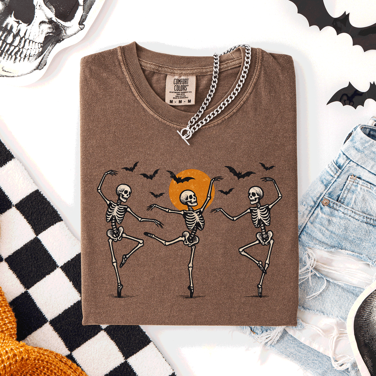 Skeleton Dancers Halloween Night Parade Of Spooky Silhouettes Comfort Colors Tee
