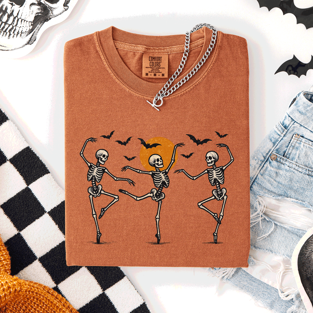 Skeleton Dancers Halloween Night Parade Of Spooky Silhouettes Comfort Colors Tee