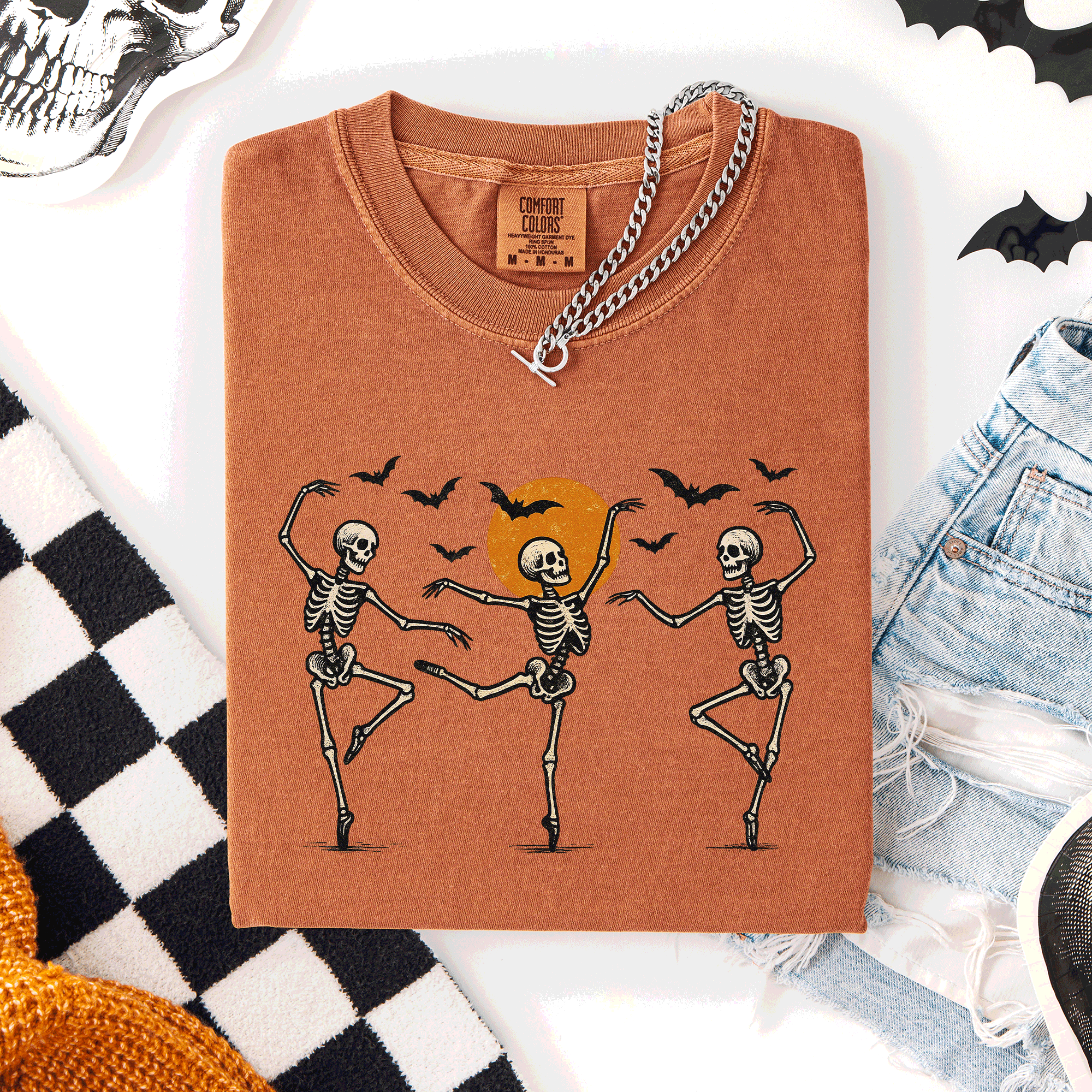 Skeleton Dancers Halloween Night Parade Of Spooky Silhouettes Comfort Colors Tee