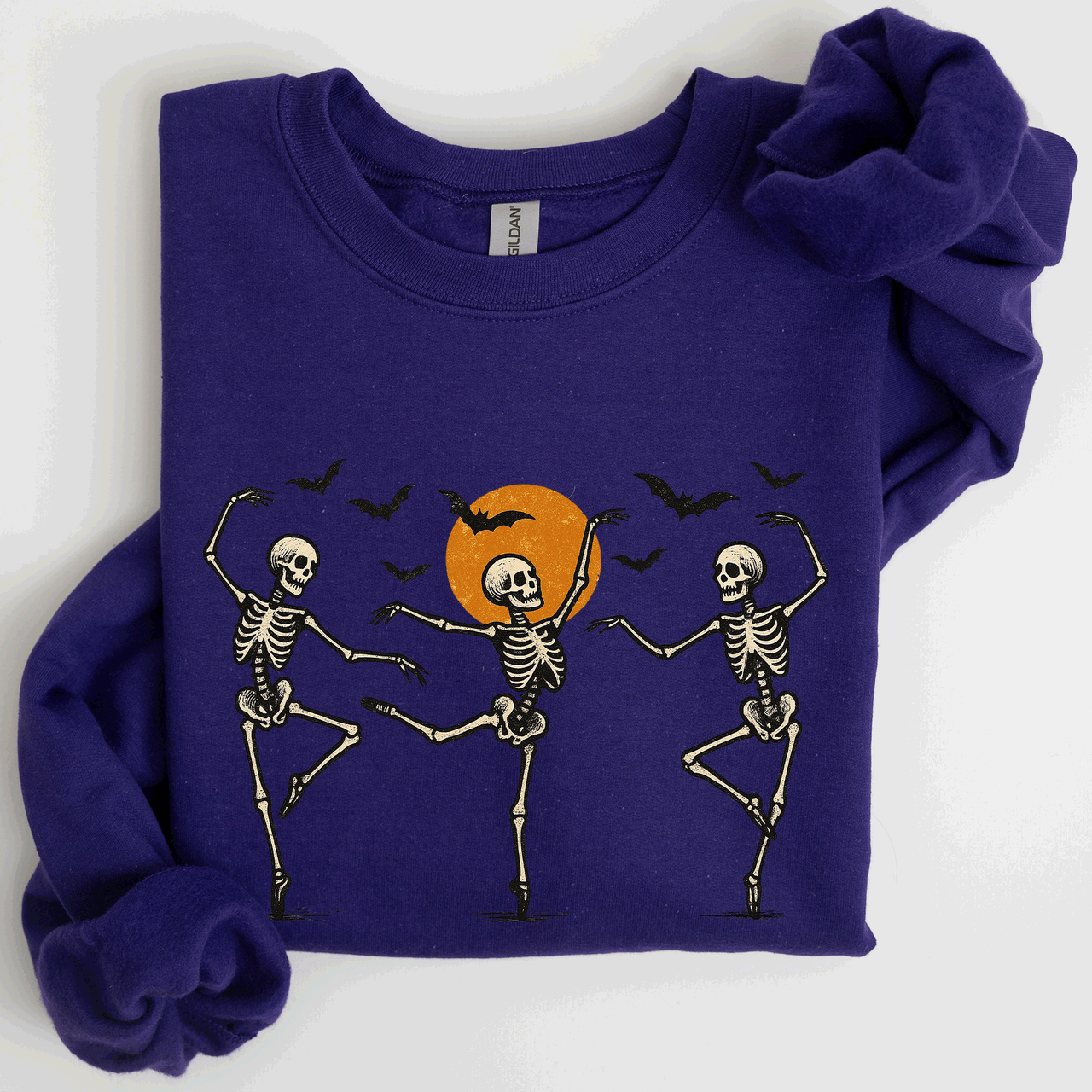 Skeleton Dancers Halloween Parade Vintage Moonlit Street Scene Cozy Retro Sweatshirt