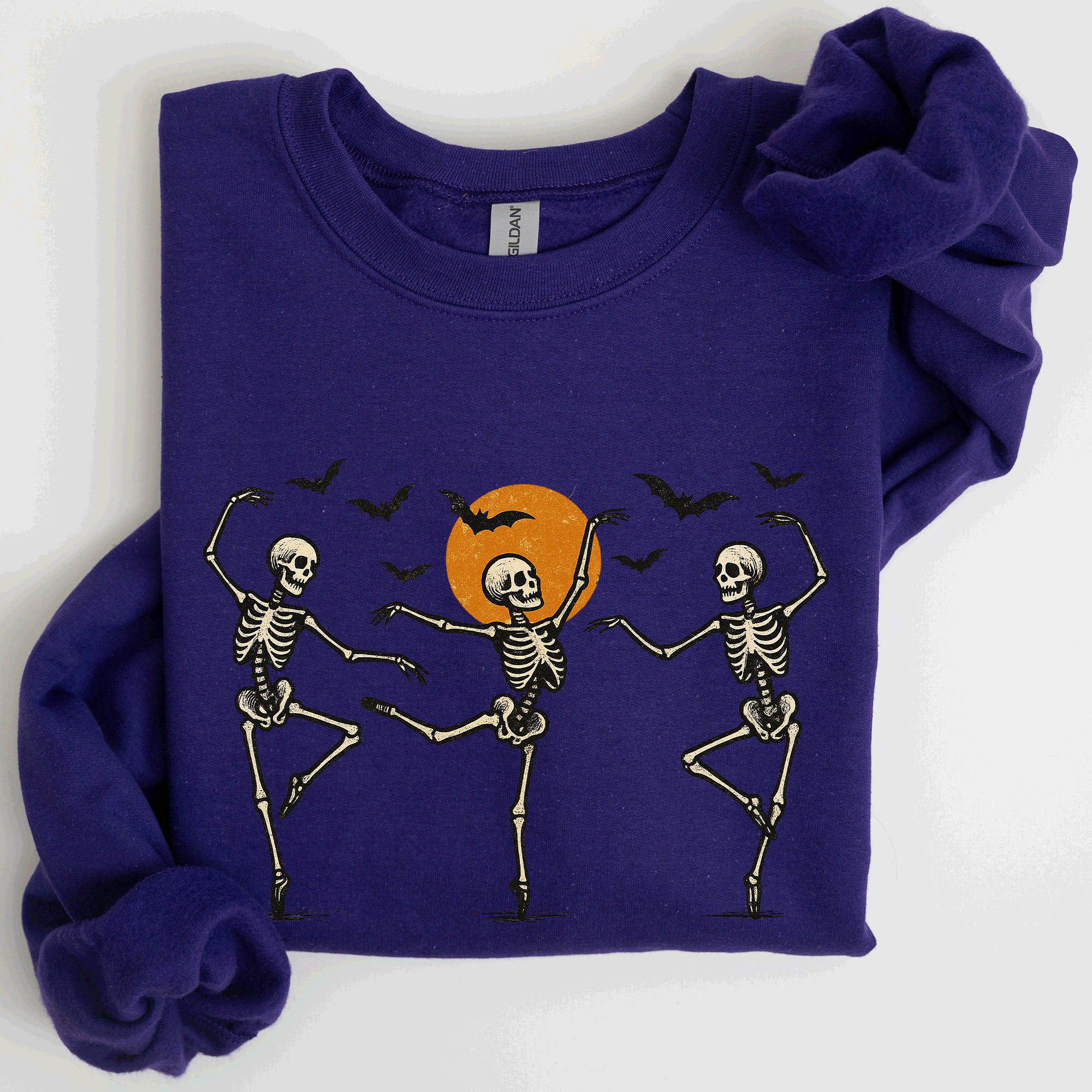 Skeleton Dancers Halloween Parade Vintage Moonlit Street Scene Cozy Retro Sweatshirt
