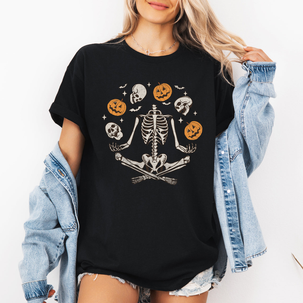 Skeleton Dancers Juggling Jack-O-Lanterns In Halloween Night Parade Of Spooky Fun Graphic Tee