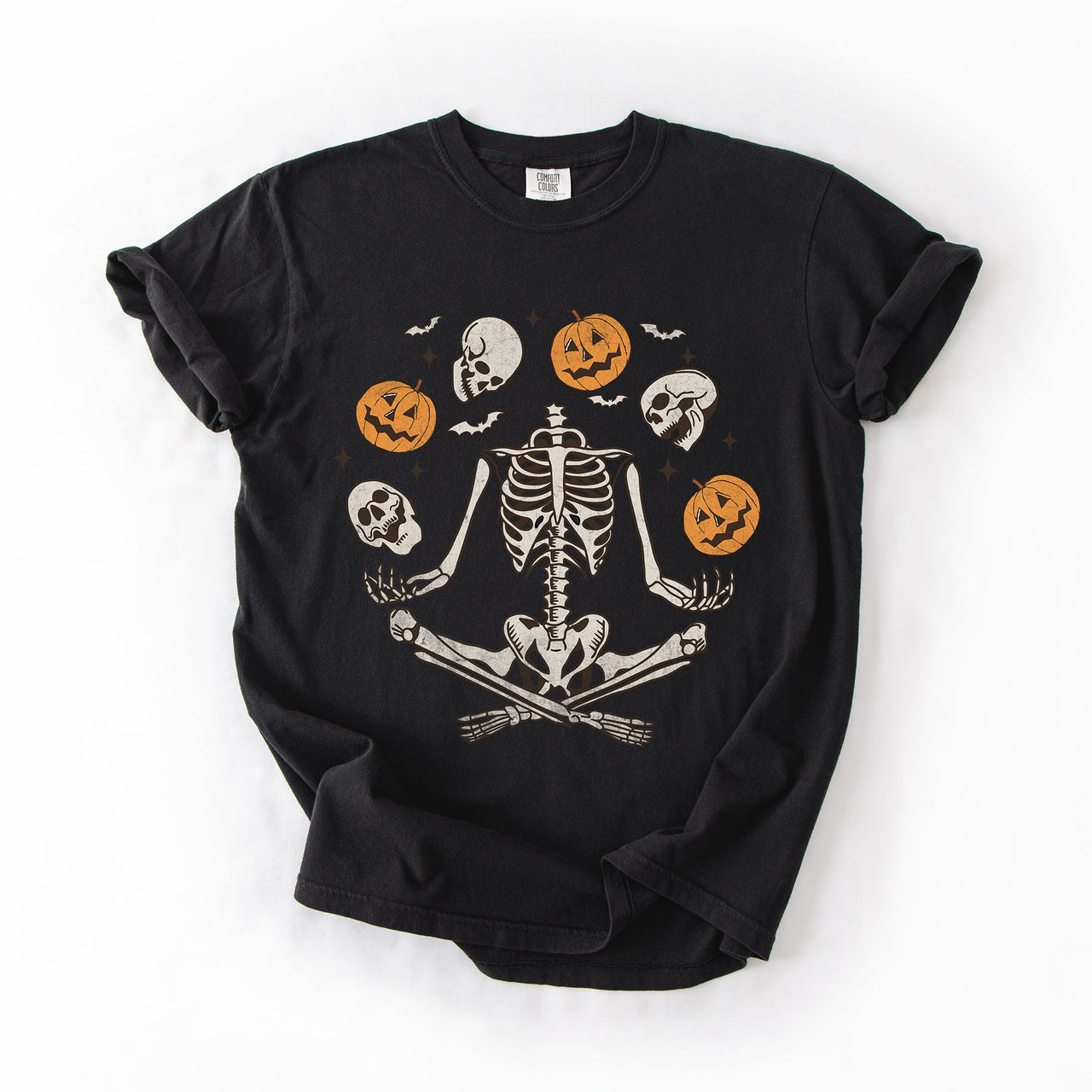 Skeleton Juggling Halloween Jack O Lantern Artwork Featuring Retro Vibes Comfort Colors Tee