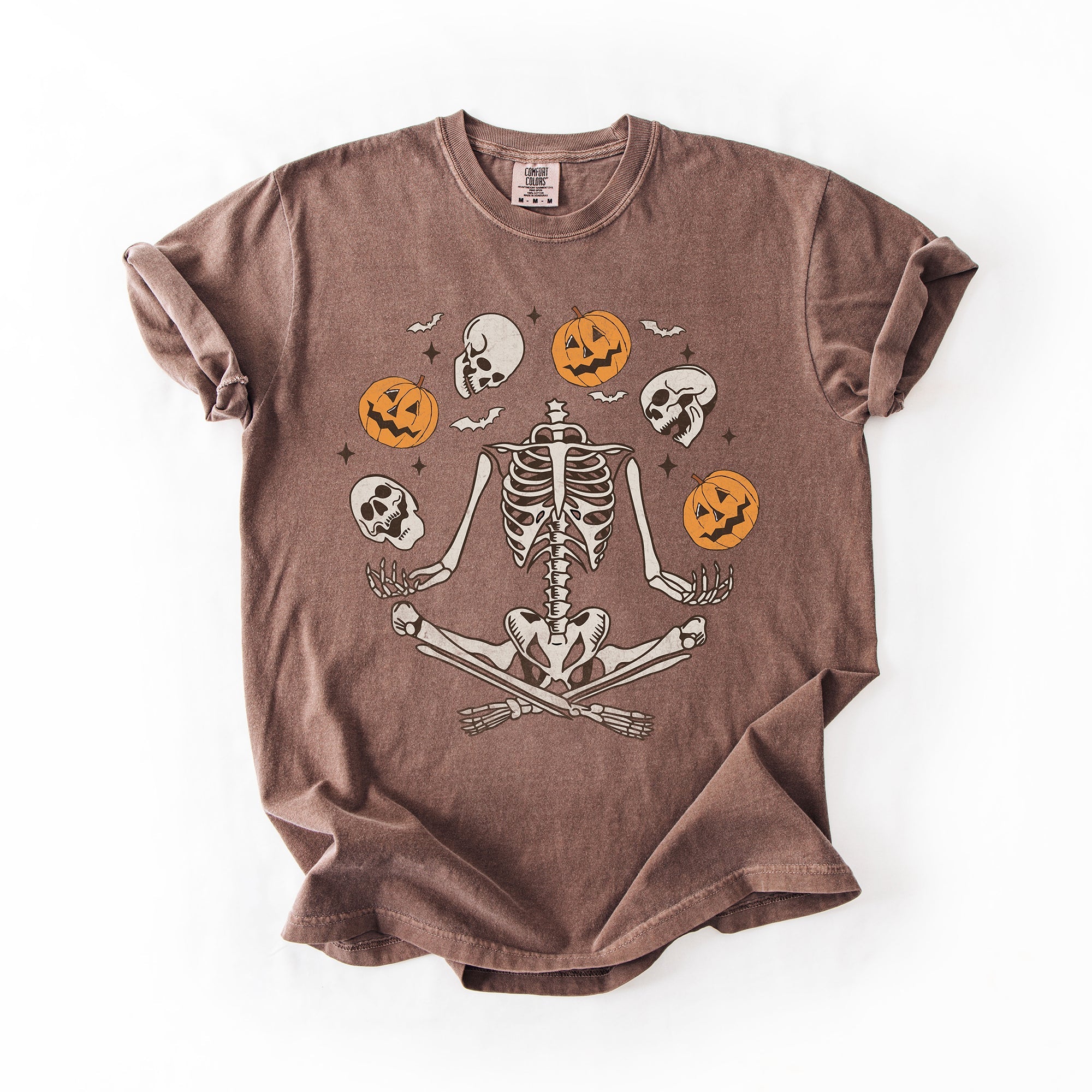 Skeleton Juggling Halloween Jack O Lantern Artwork Featuring Retro Vibes Comfort Colors Tee