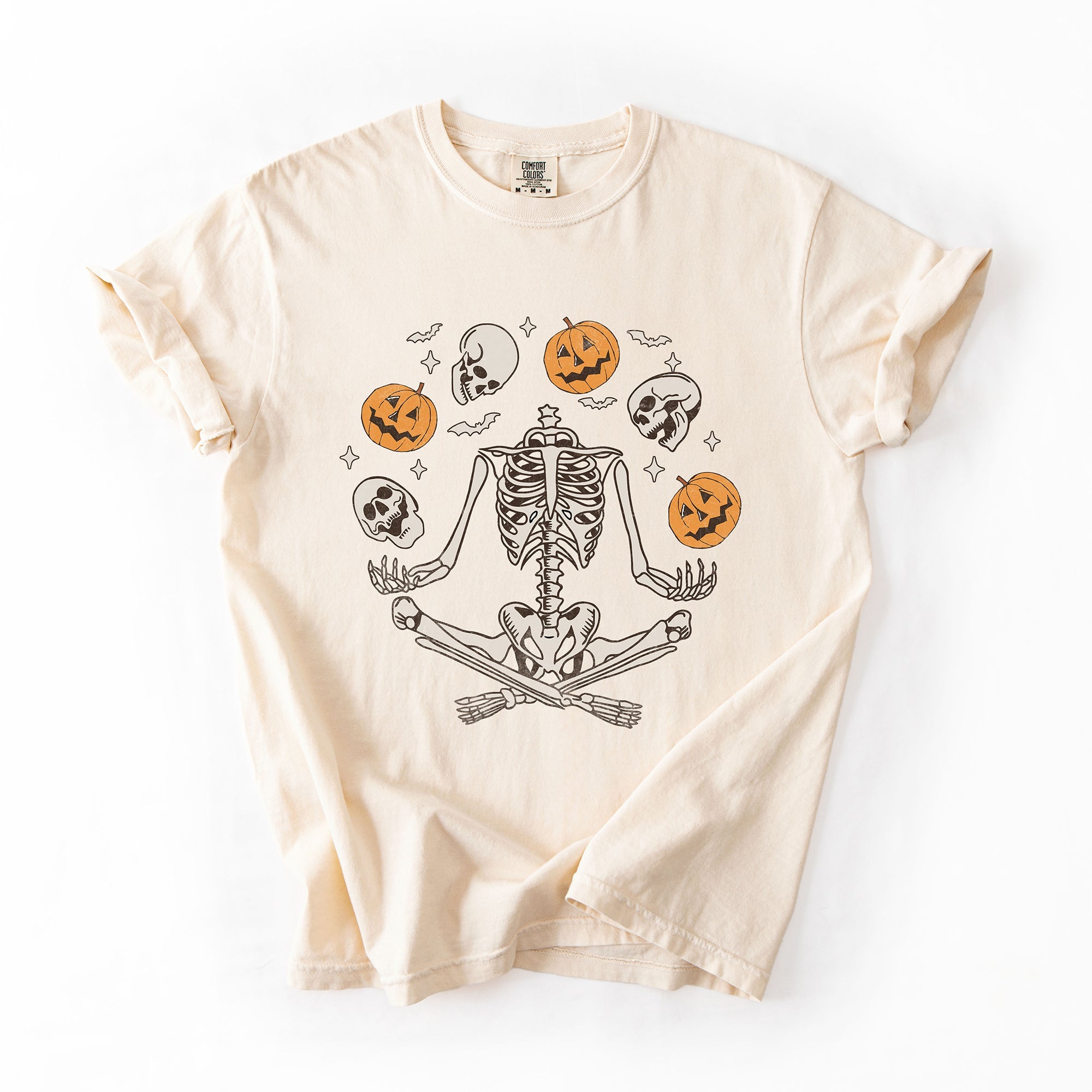 Skeleton Juggling Halloween Jack O Lantern Artwork Featuring Retro Vibes Comfort Colors Tee