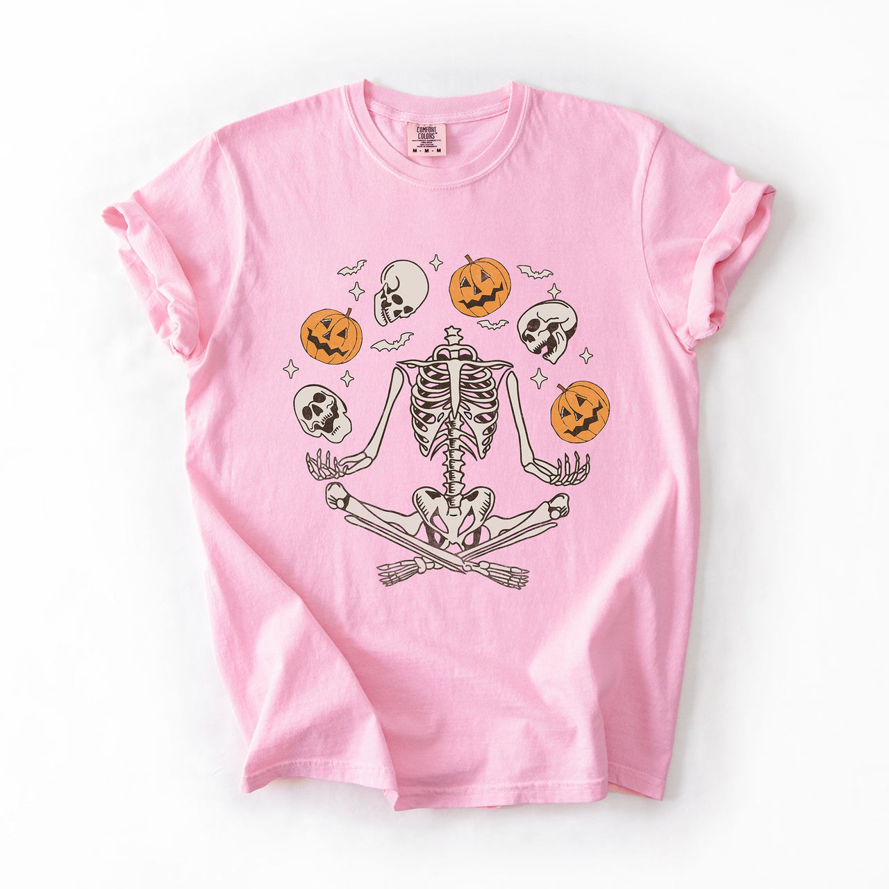 Skeleton Juggling Halloween Jack O Lantern Artwork Featuring Retro Vibes Comfort Colors Tee