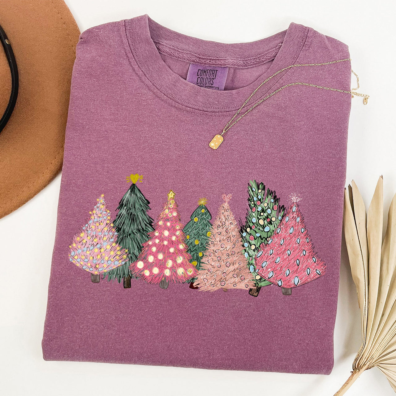 Sketched Christmas Trees Christmas Heart Vibrant Winter Snow Xmas Comfort Colors Tee