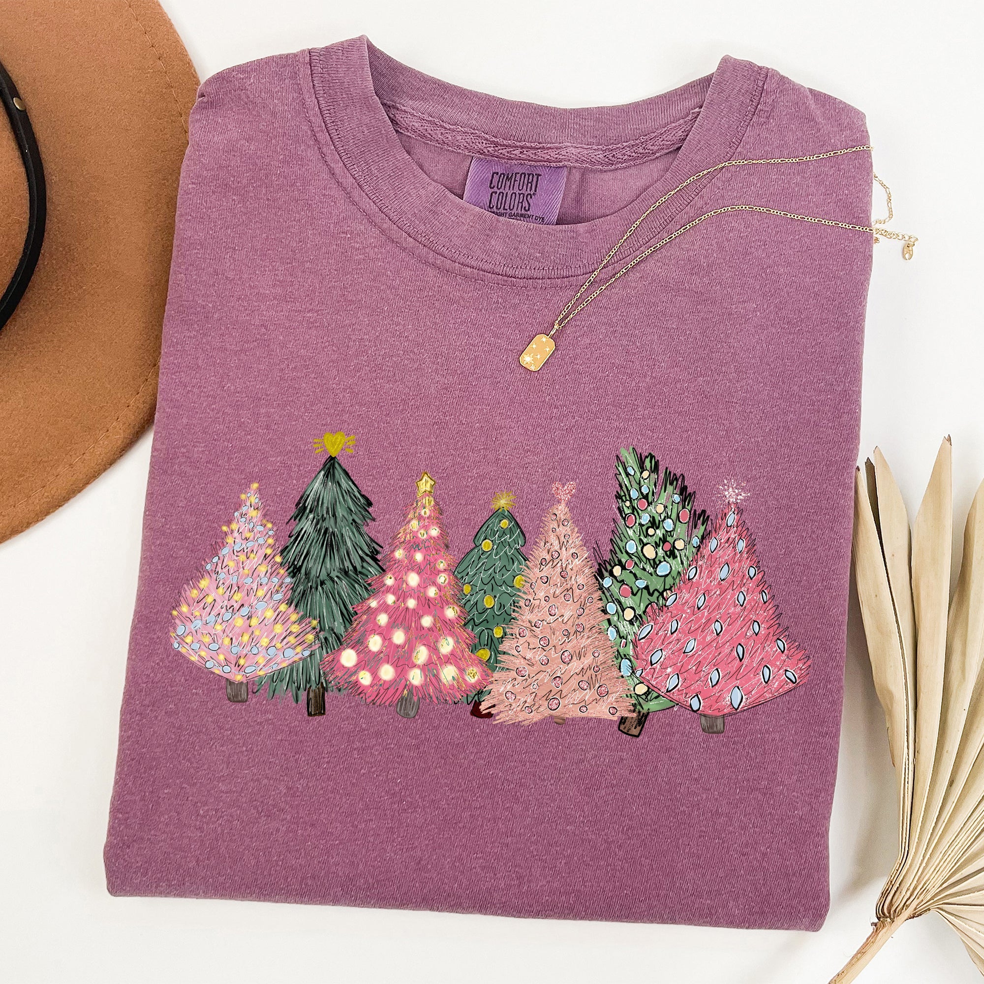 Sketched Christmas Trees Christmas Heart Vibrant Winter Snow Xmas Comfort Colors Tee