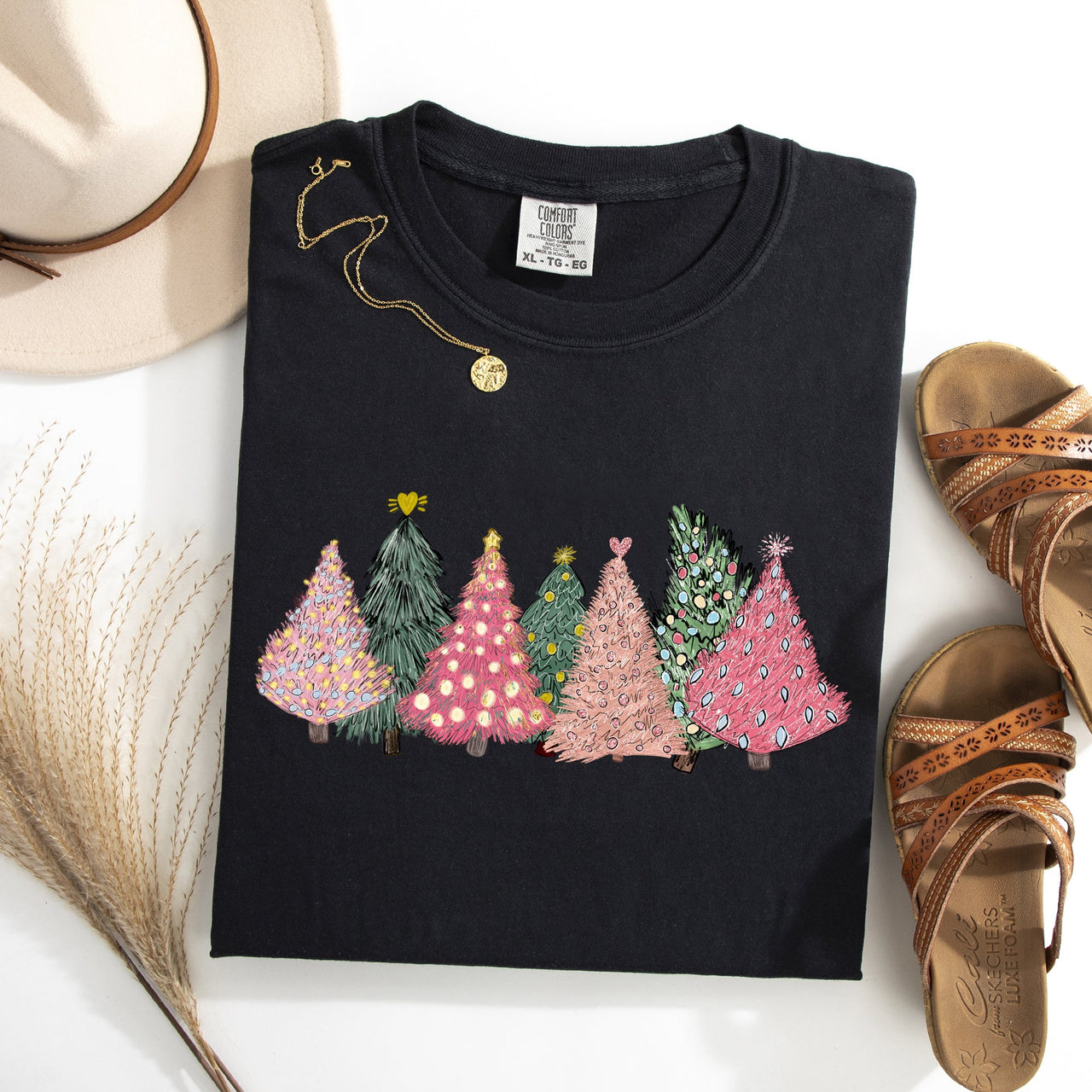 Sketched Christmas Trees Christmas Heart Vibrant Winter Snow Xmas Comfort Colors Tee