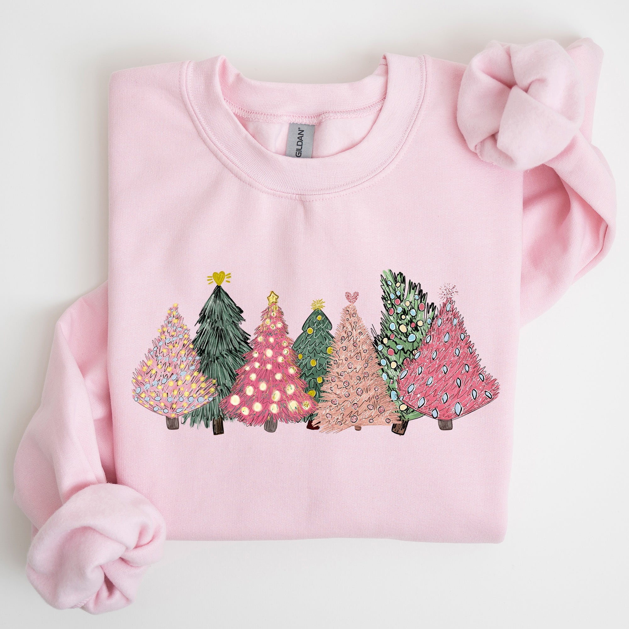 Sketched Christmas Trees And Christmas Heart Festive Winter Scene With Joyful Holiday Glow Sweatshirt