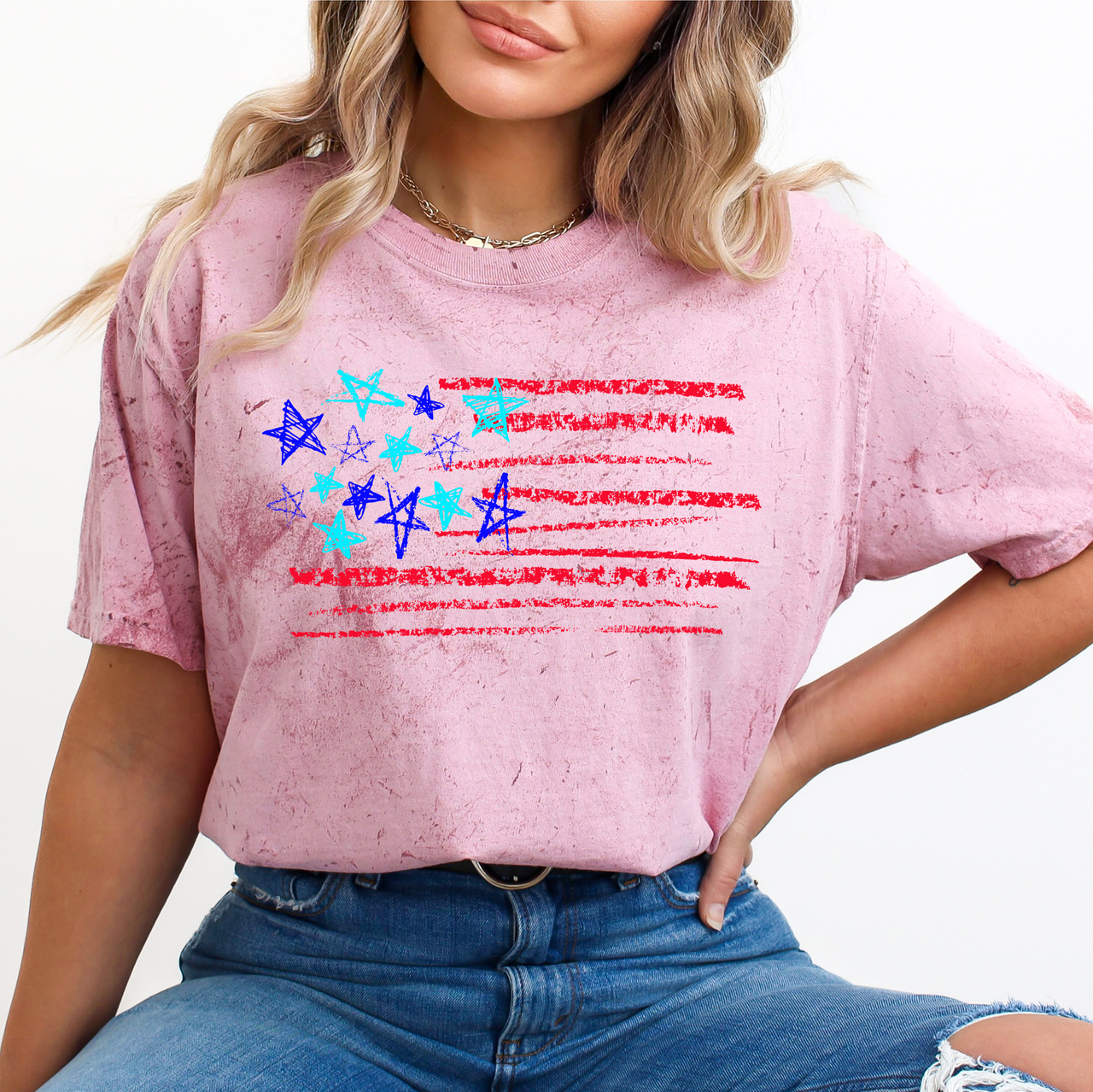Sketched Flag Fourth Of July American Pride And USA Anthem Inspired Banner Of Stars And Stripes Comfort Colors Tee