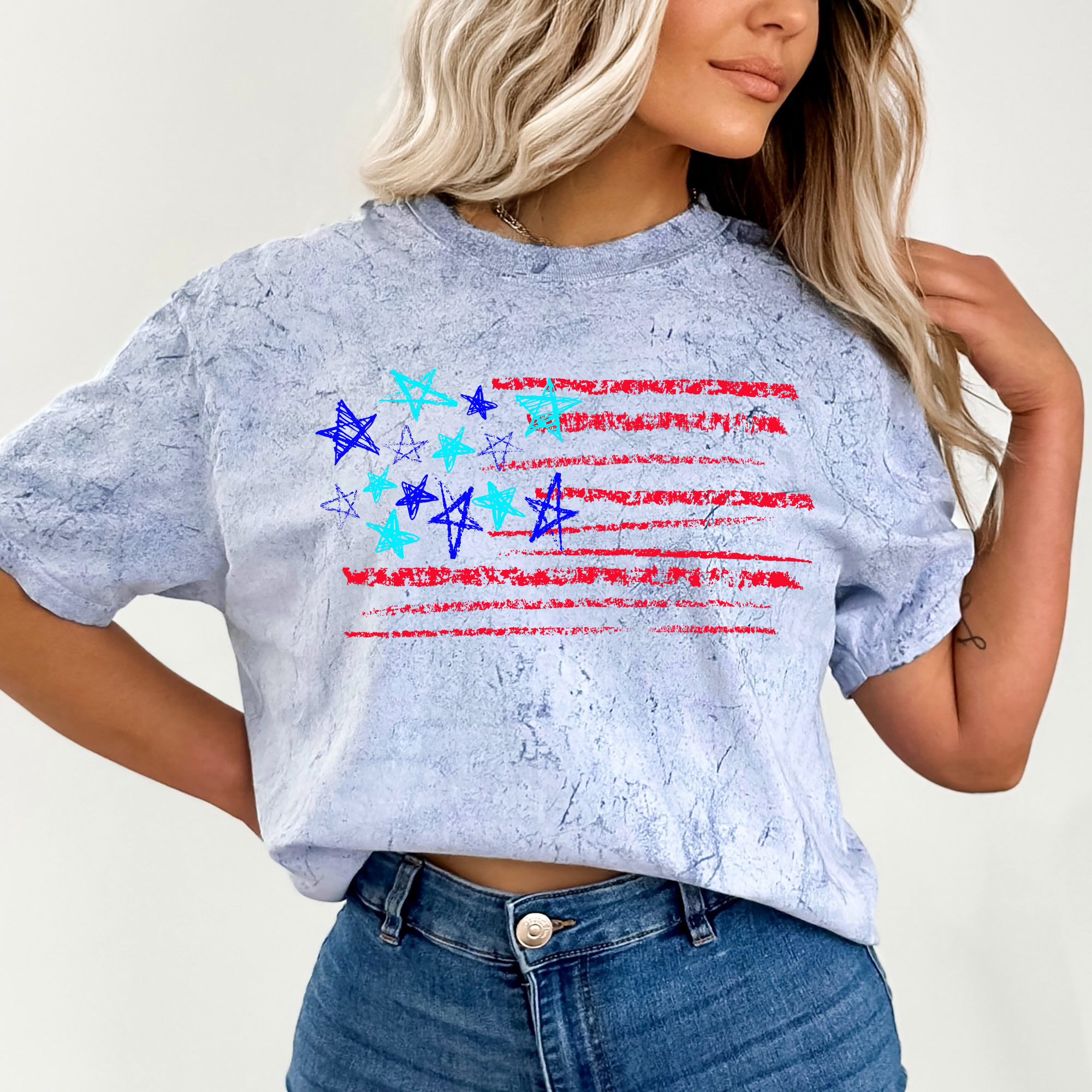 Sketched Flag Fourth Of July American Pride And USA Anthem Inspired Banner Of Stars And Stripes Comfort Colors Tee