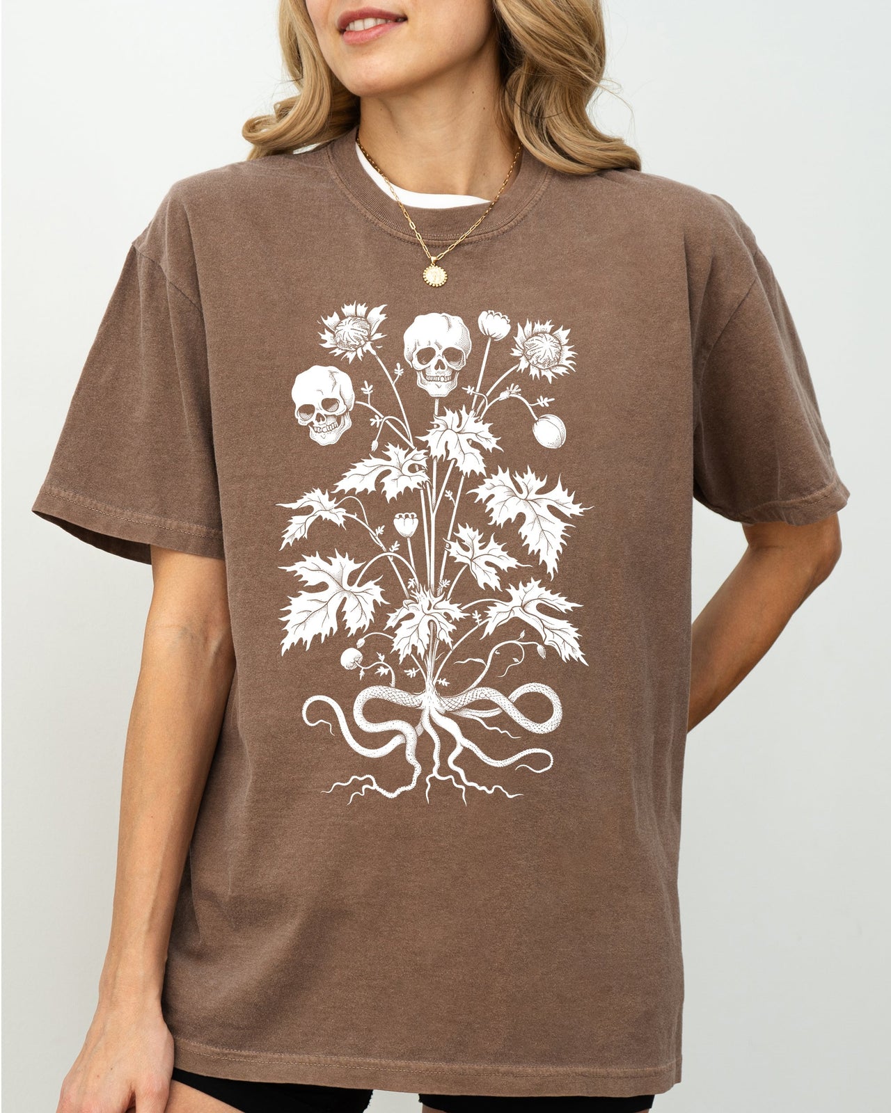 Skull Flower Botanical Halloween Skeleton Spooky Snakes Art Collection Comfort Colors Tee