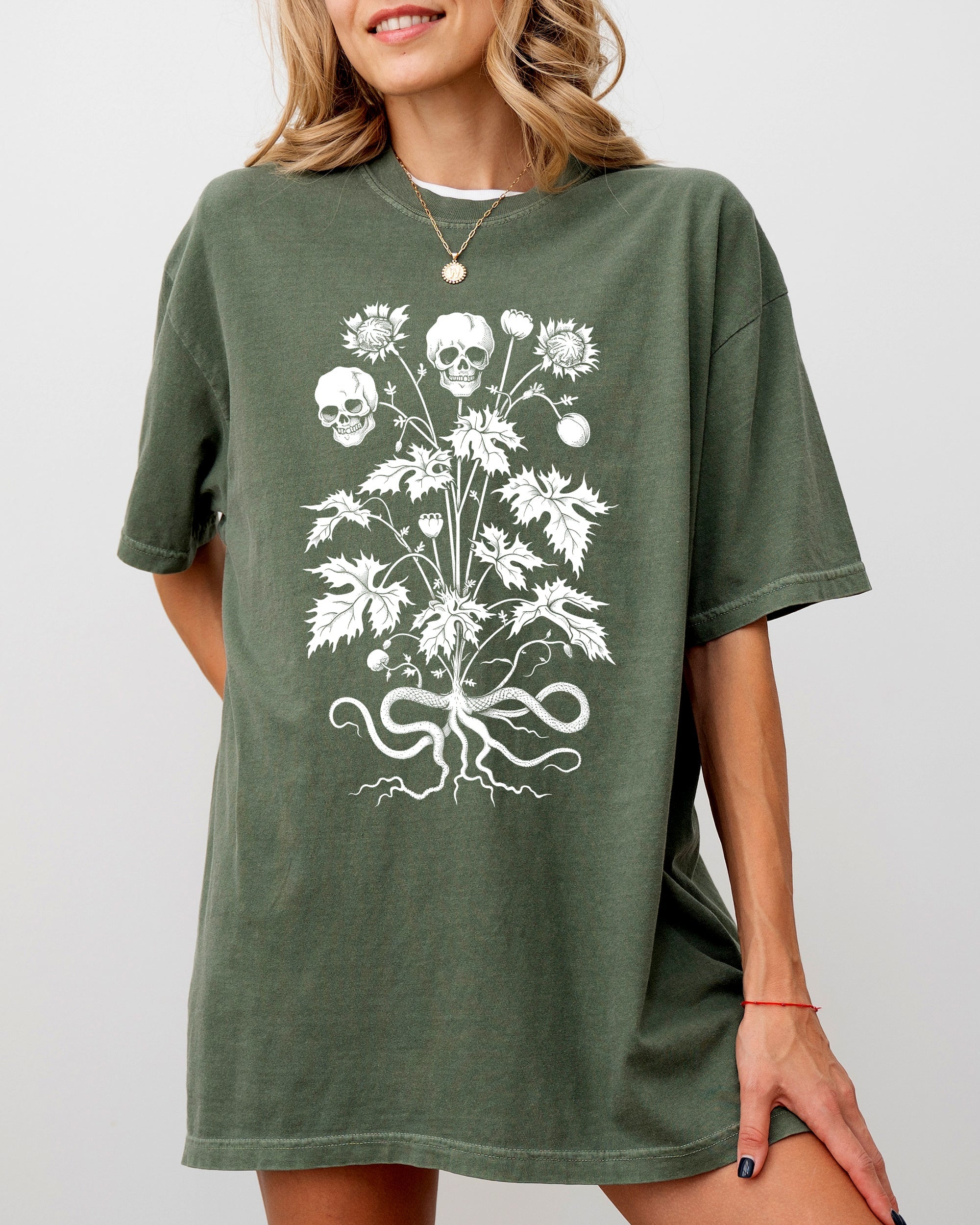 Skull Flower Botanical Halloween Skeleton Spooky Snakes Art Collection Comfort Colors Tee