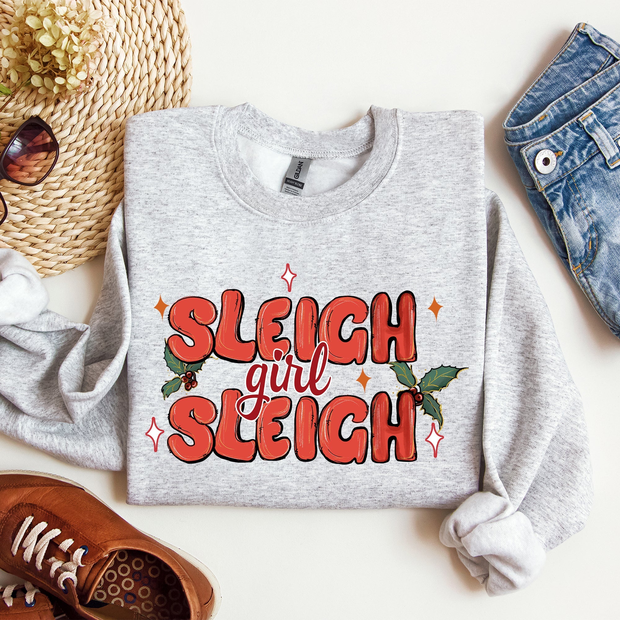Sleigh Girl Sleigh Christmas Holly Retro Santa Xmas Festive Holiday Vintage Sweatshirt