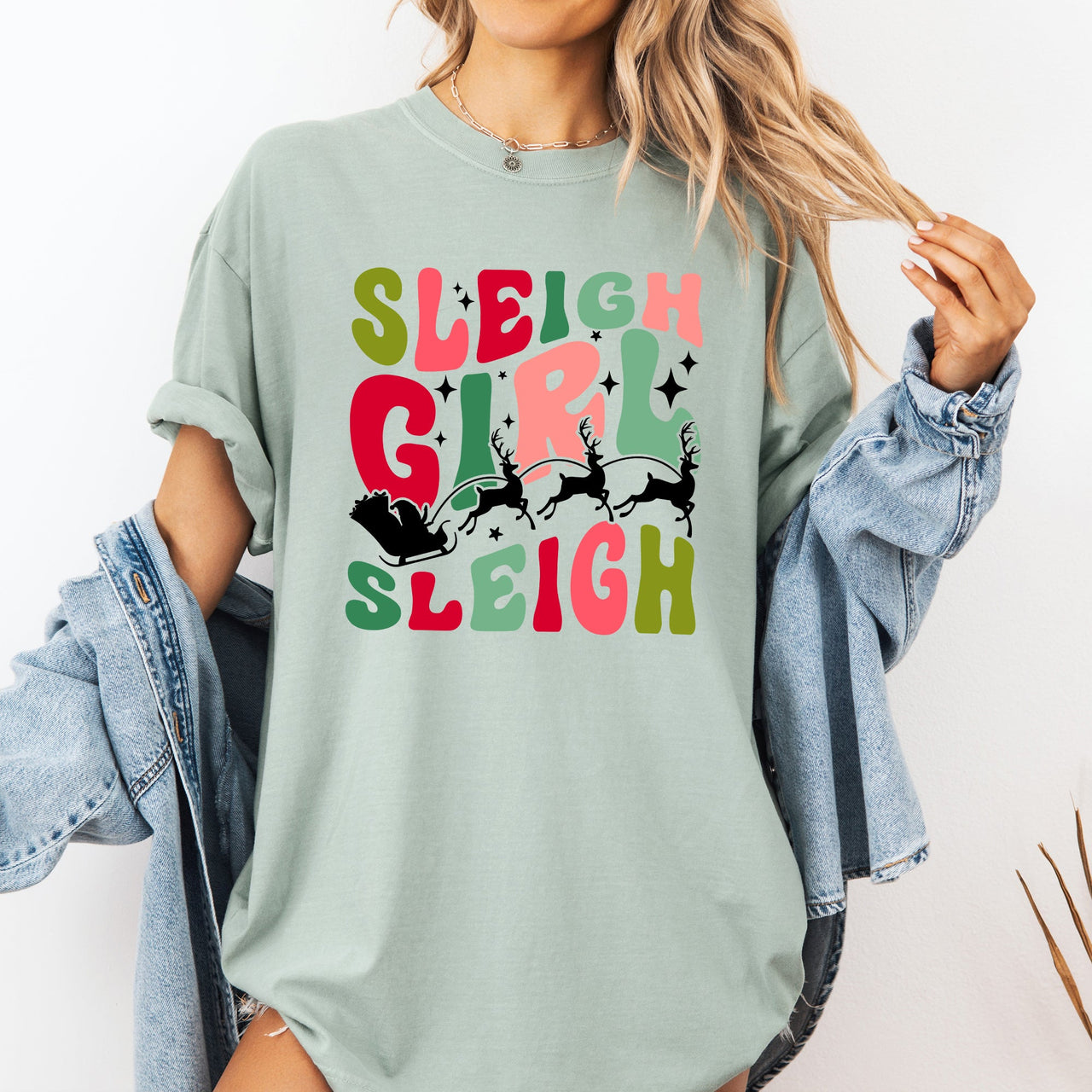 Sleigh Girl Sleigh Santa Christmas Reindeer Winter Xmas Holiday Comfort Colors Tee