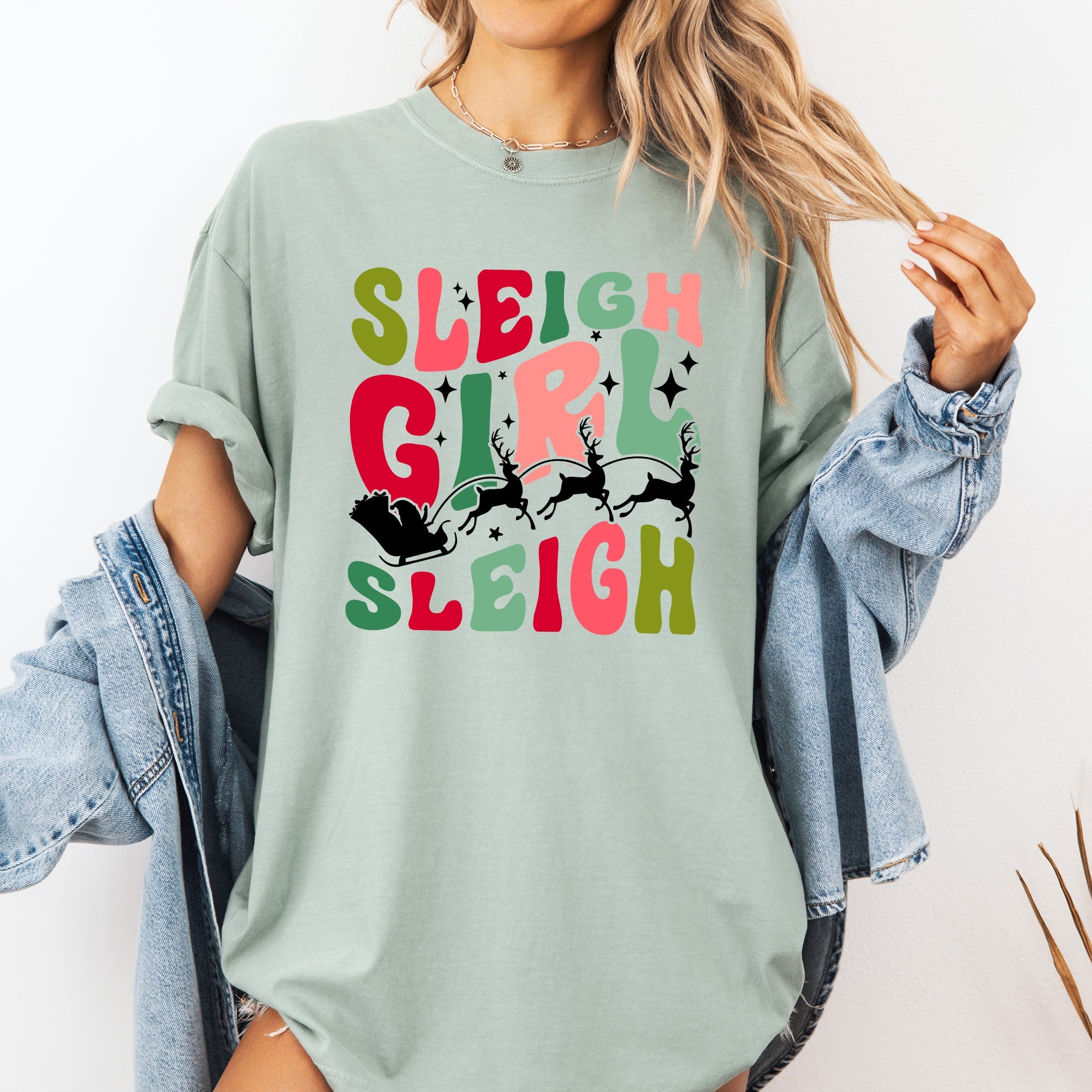 Sleigh Girl Sleigh Santa Christmas Reindeer Winter Xmas Holiday Comfort Colors Tee