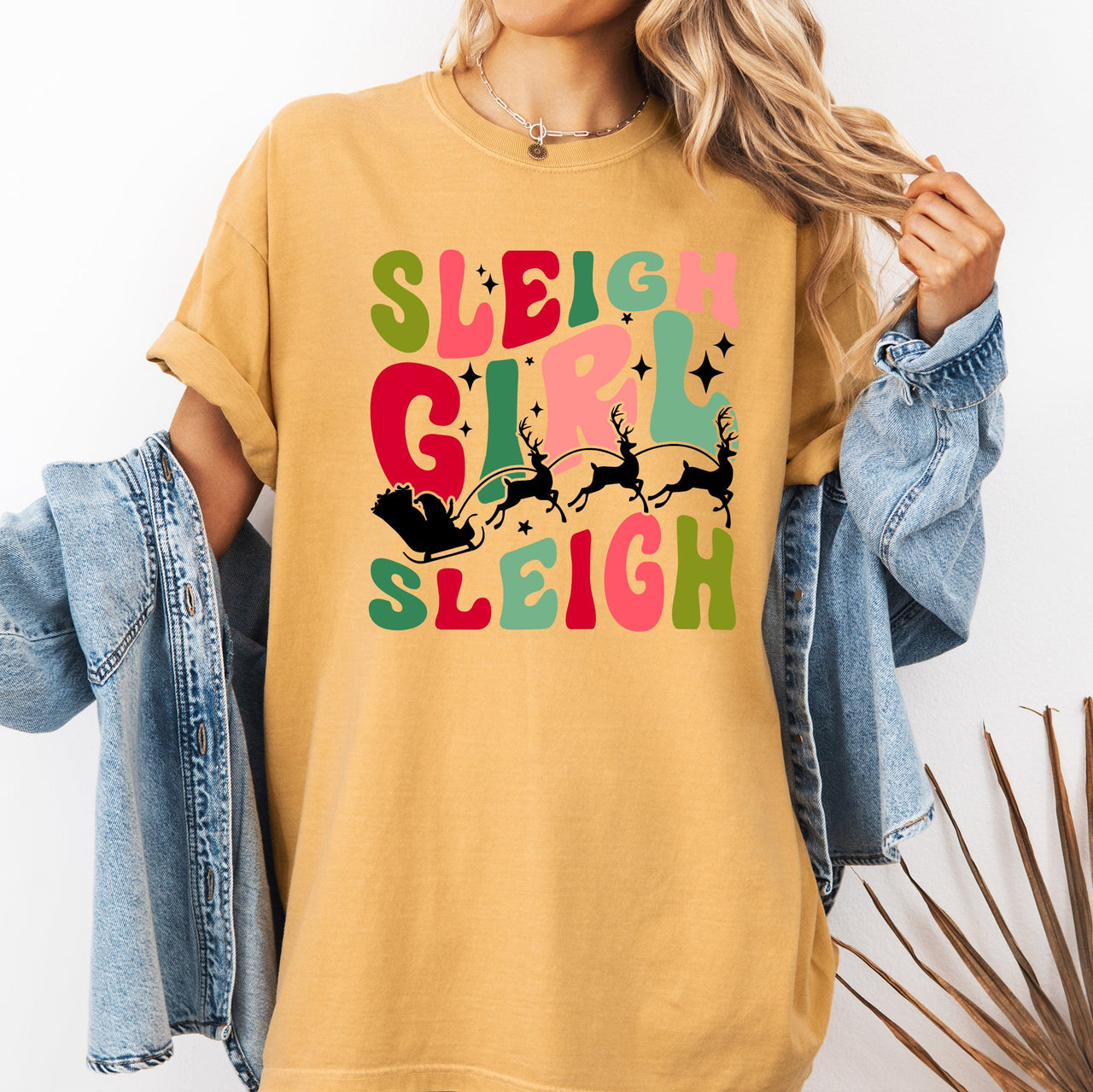 Sleigh Girl Sleigh Santa Christmas Reindeer Winter Xmas Holiday Comfort Colors Tee
