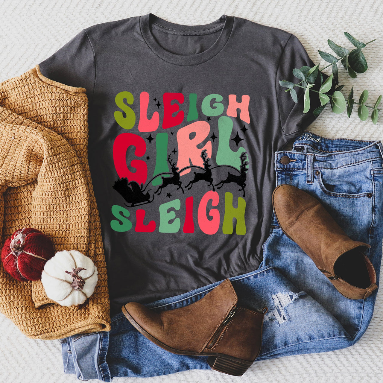 Sleigh Girl Sleigh Santa Christmas Retro Holiday Joy Classic Vintage Inspired Graphic Tee