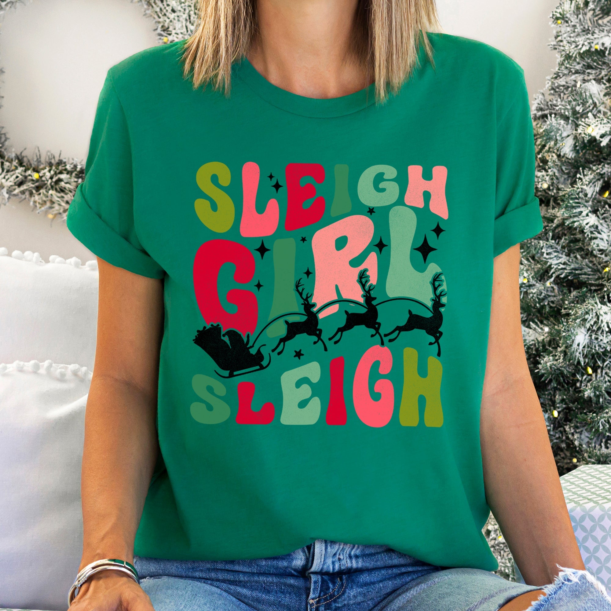 Sleigh Girl Sleigh Santa Christmas Retro Holiday Joy Classic Vintage Inspired Graphic Tee