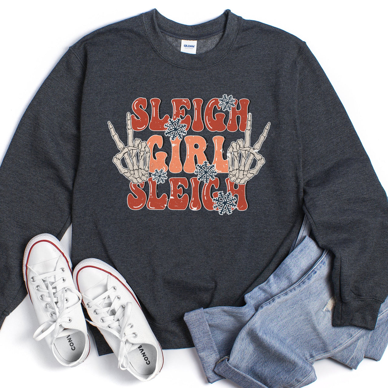 Sleigh Girl Sleigh Skeleton Christmas Cozy Holiday Spirit Premium Edition Sweatshirt