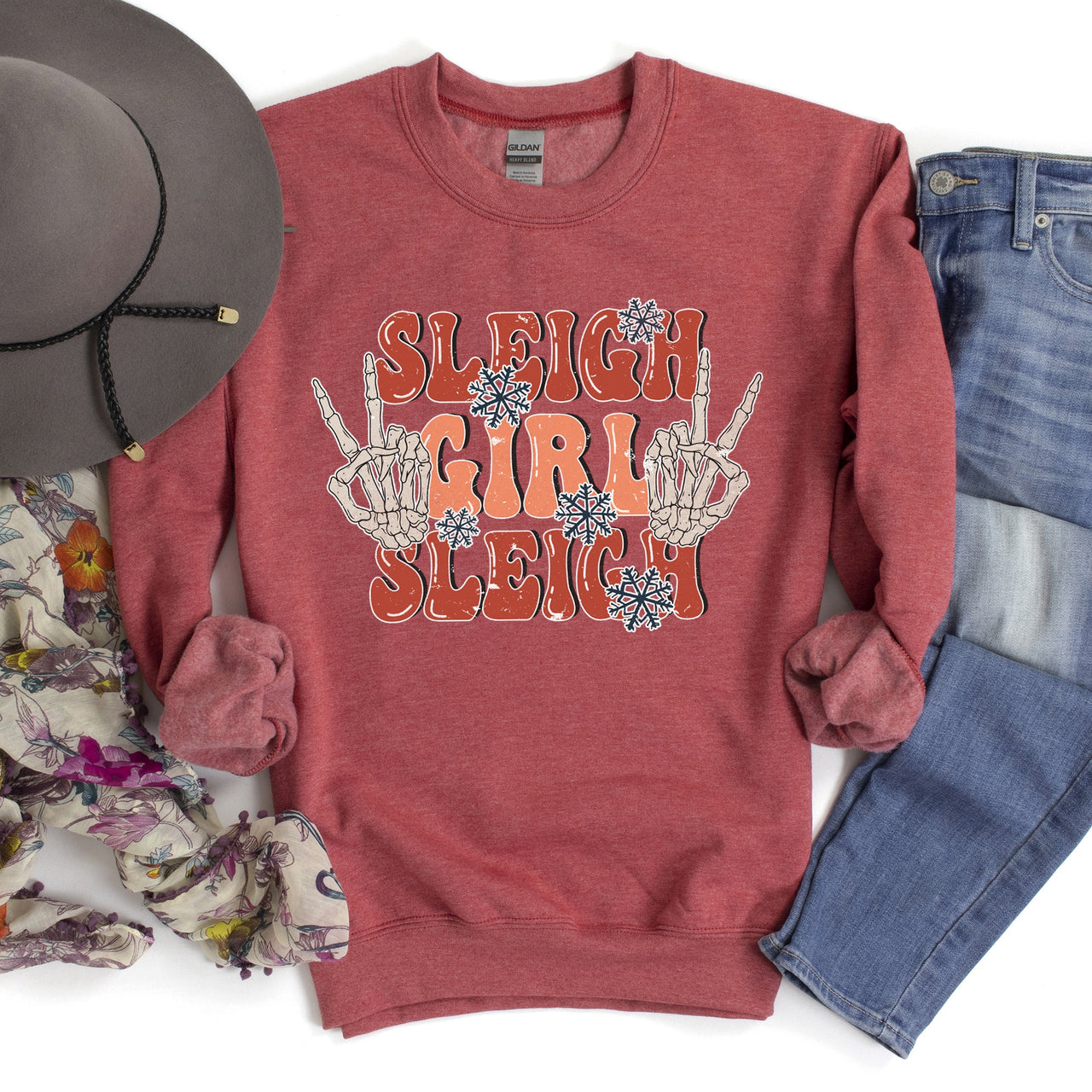 Sleigh Girl Sleigh Skeleton Christmas Cozy Holiday Spirit Premium Edition Sweatshirt
